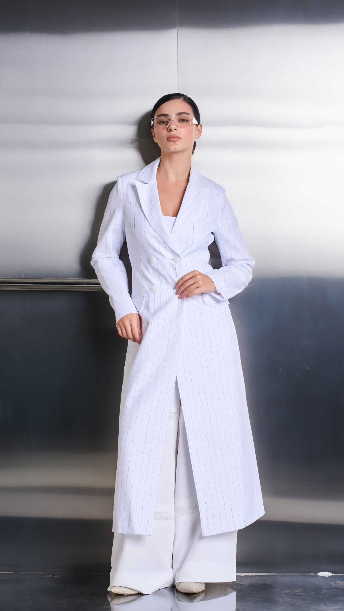 Azure Stripes Long Blazer