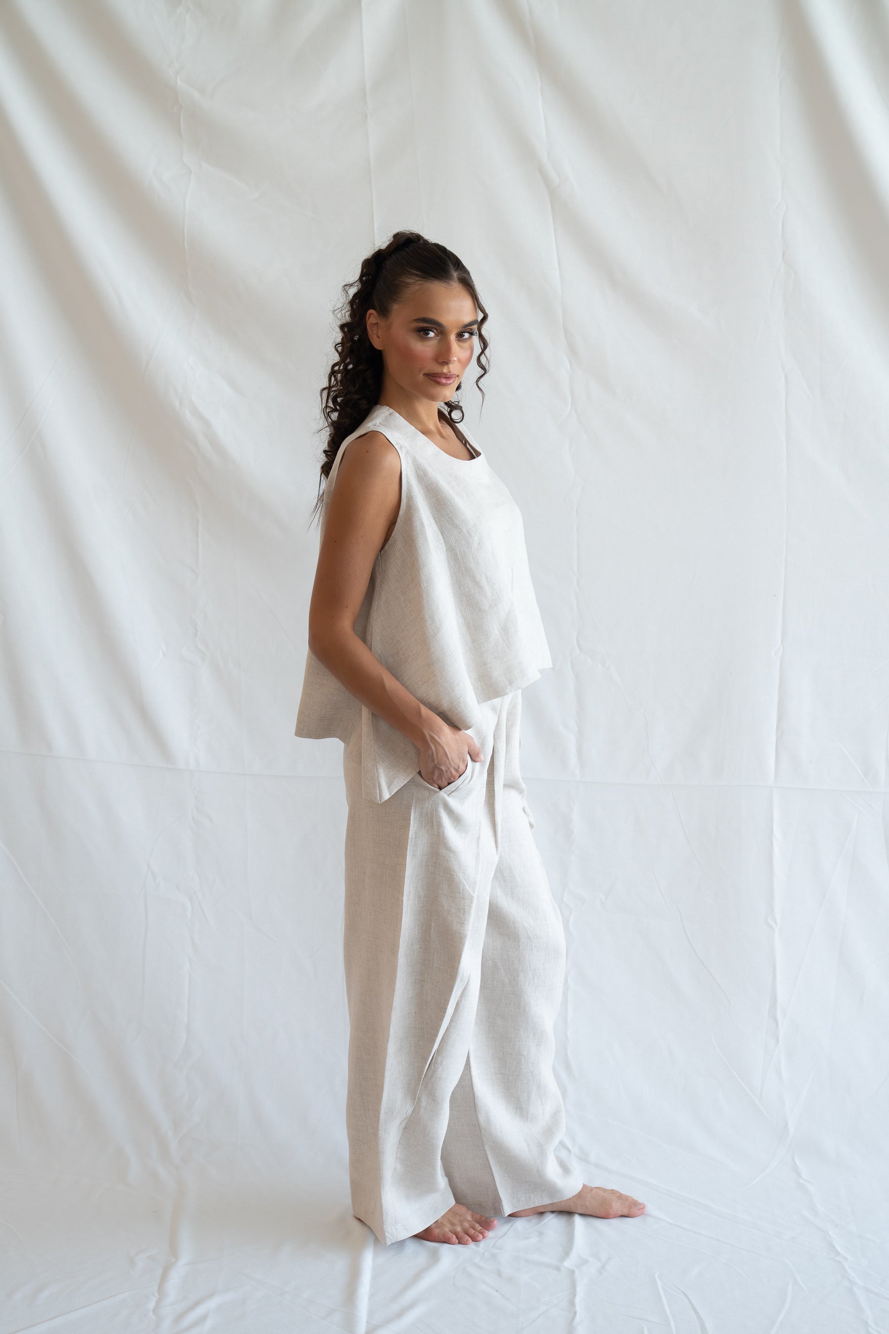 beige linen set