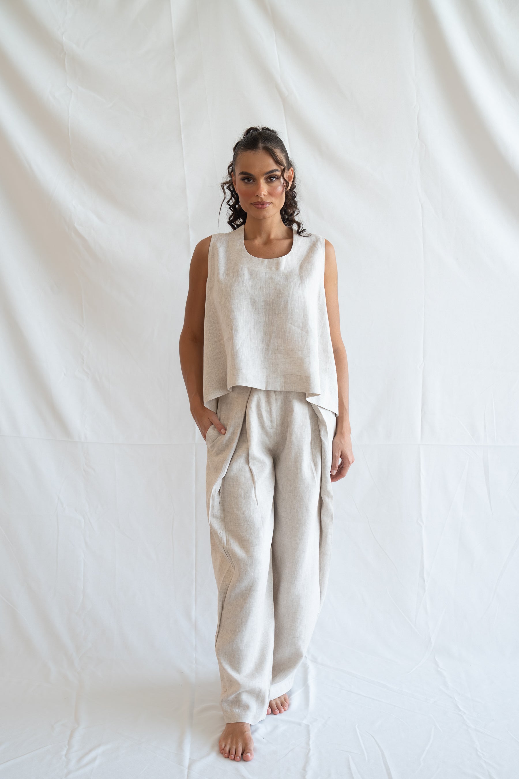 beige linen set