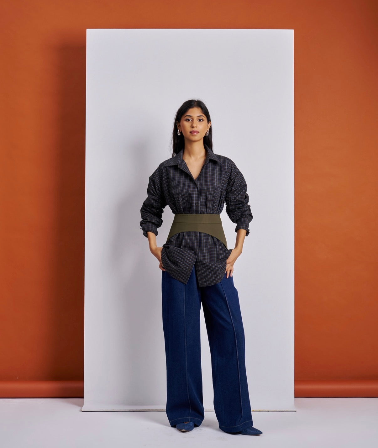 chequered Corset Belt Shirt