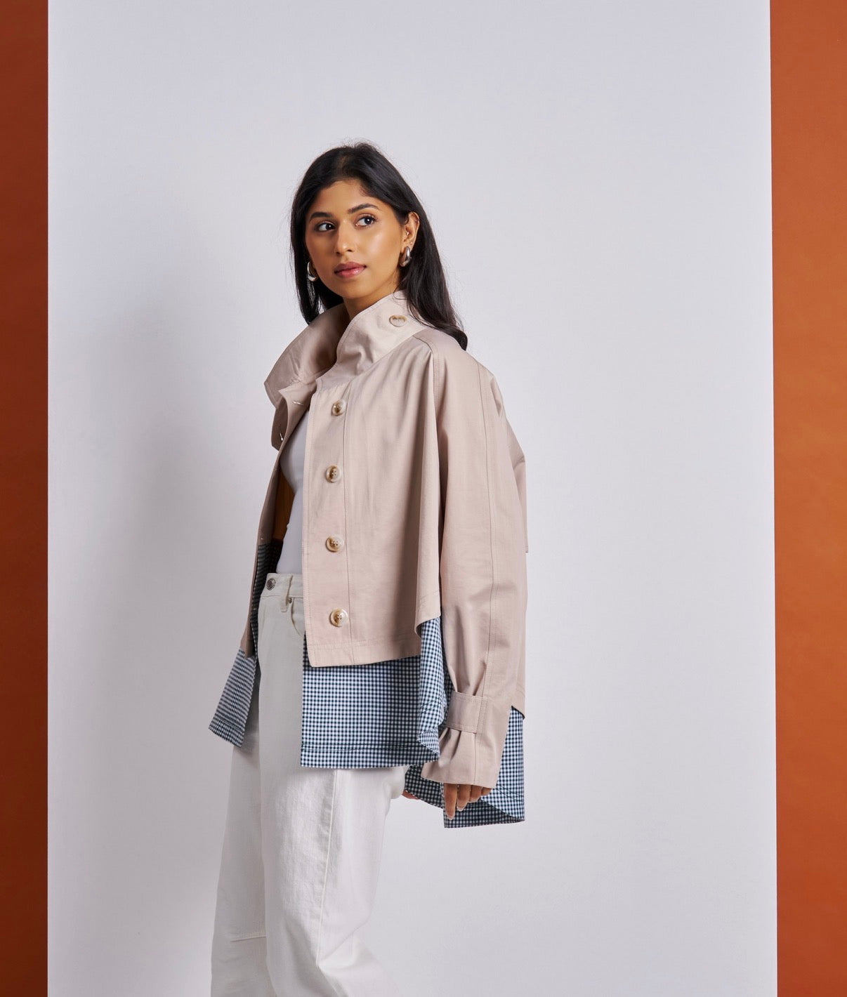 Oversized Ecru Short Trench