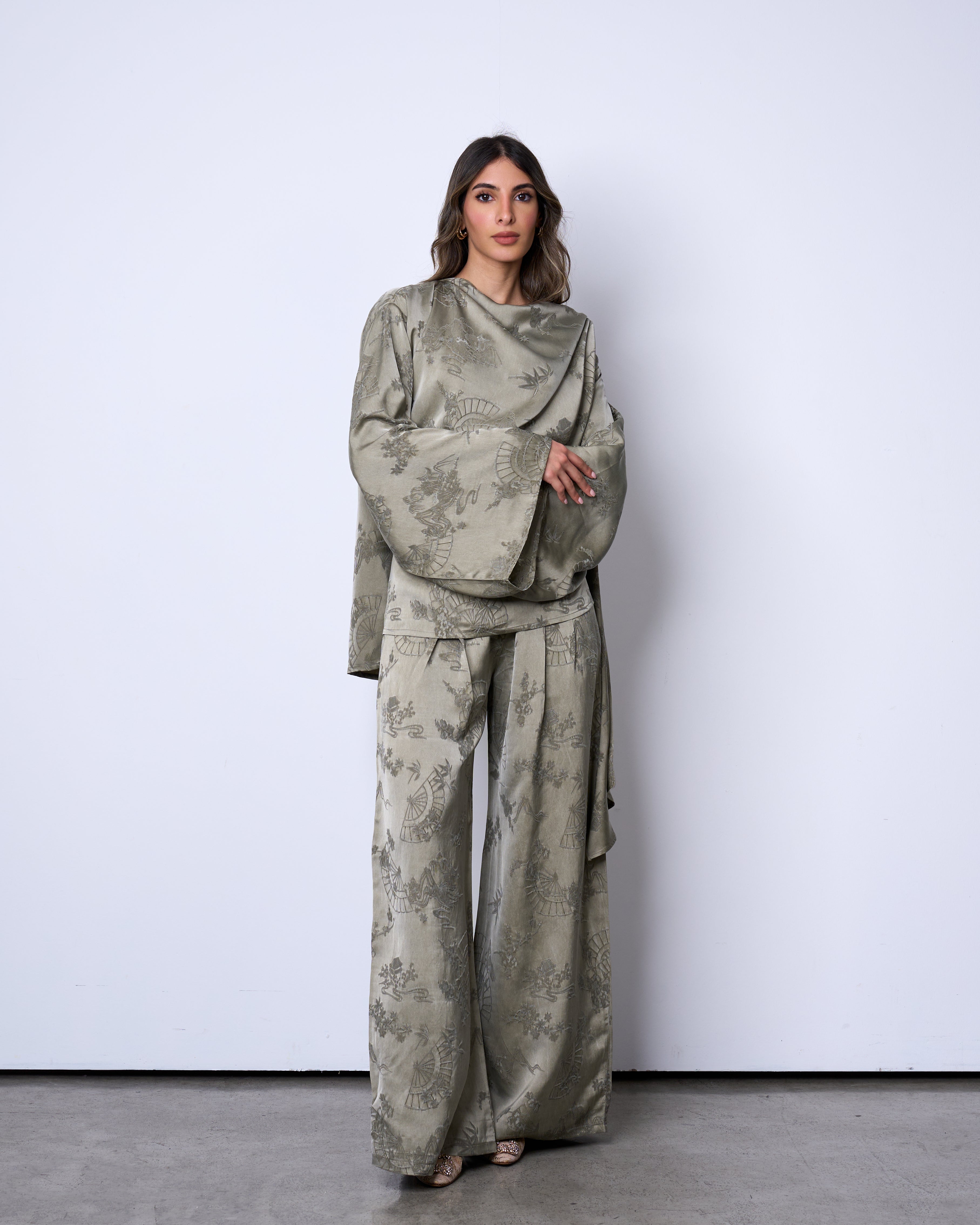 Dusty Green Draped silk set