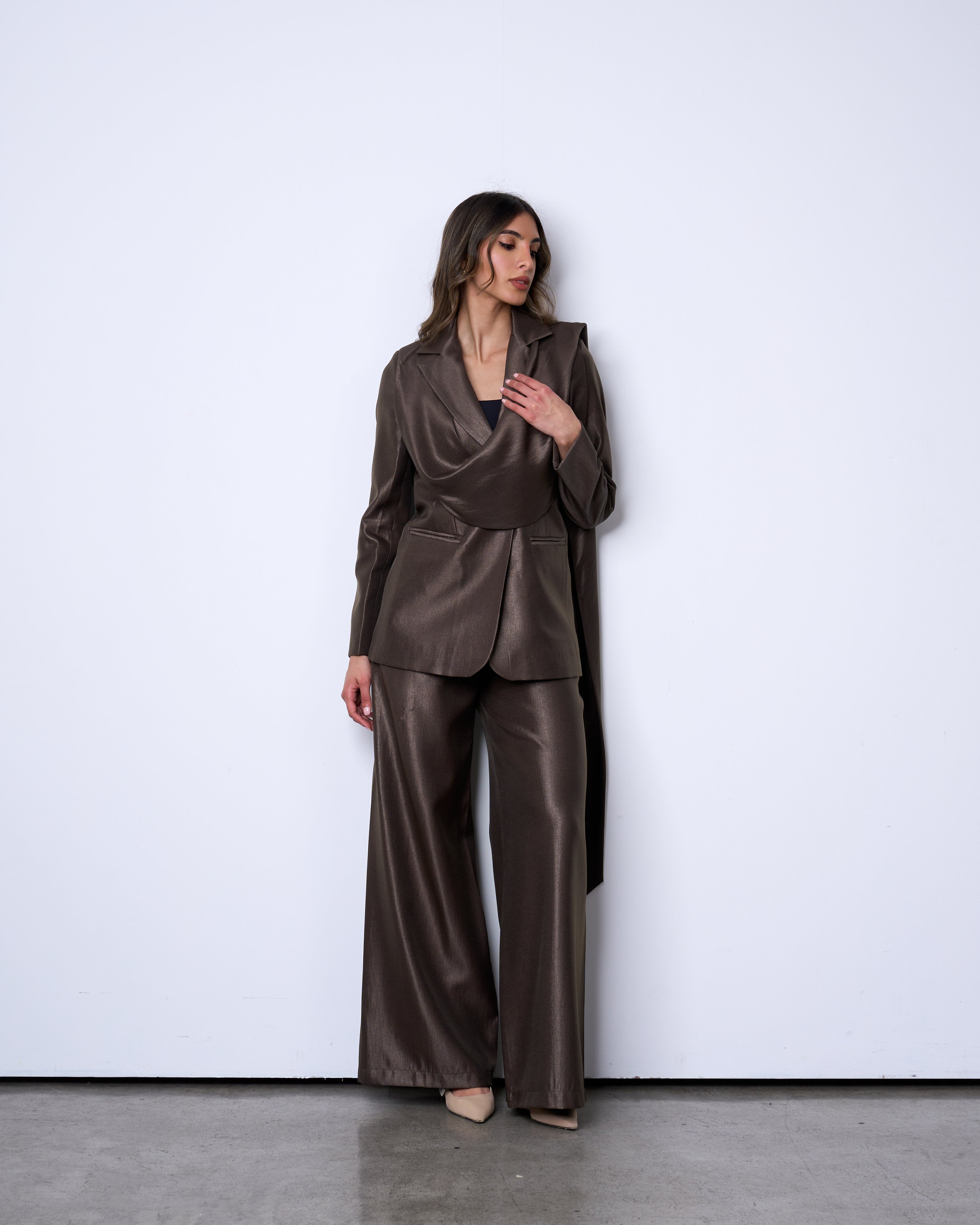 Metallic Brown Scarf Suit
