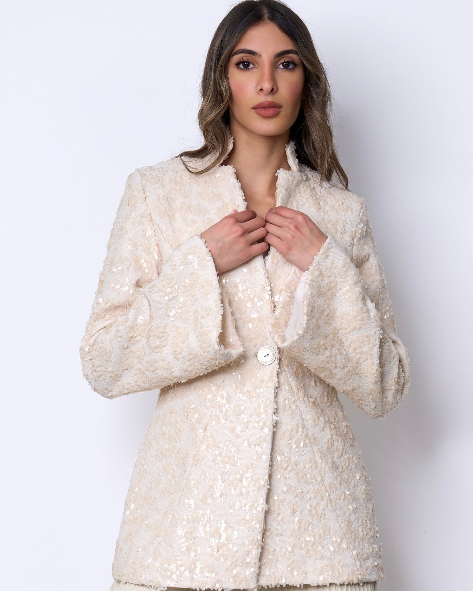 Cream Textured Sequin Blazer