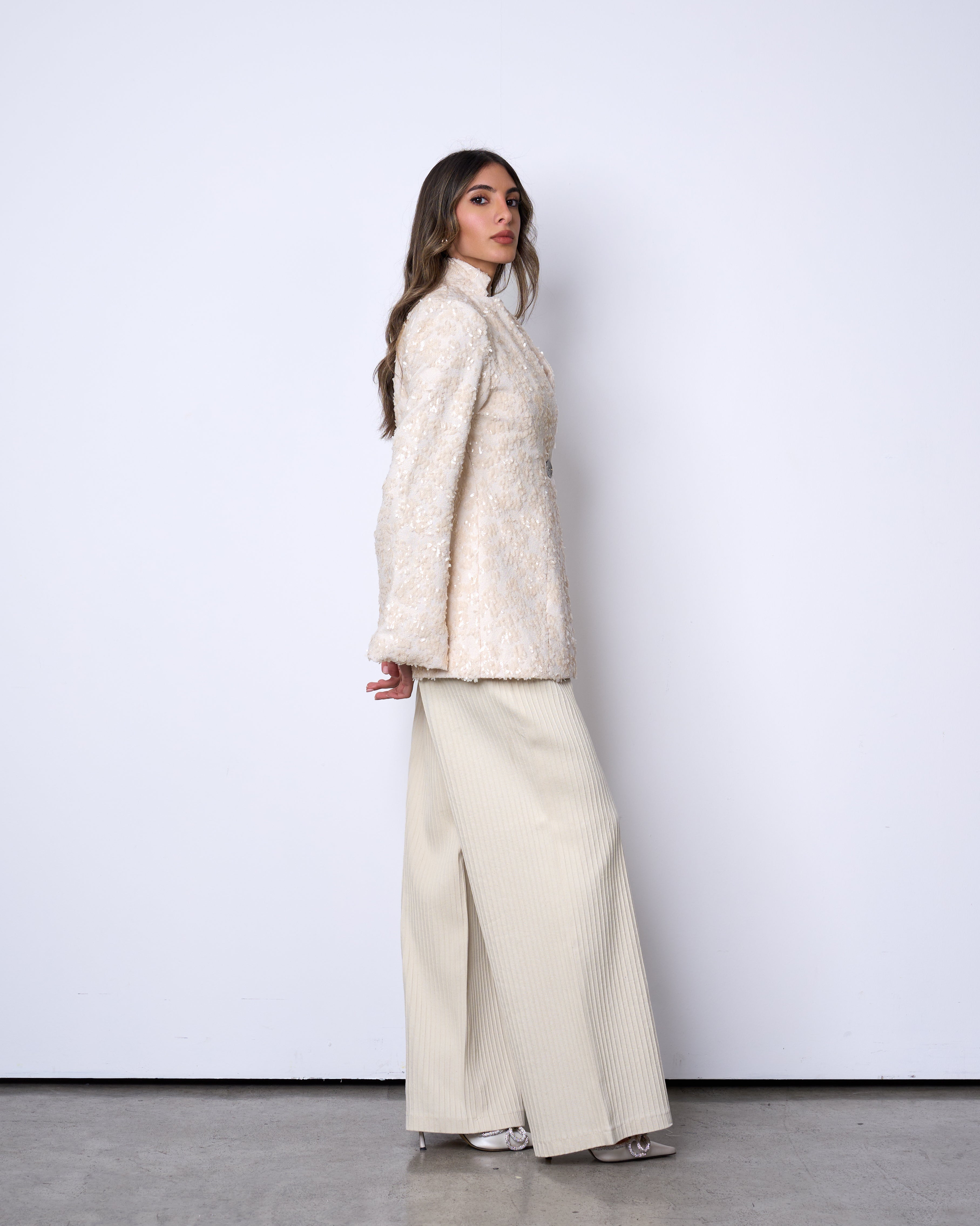 Cream Textured Sequin Blazer