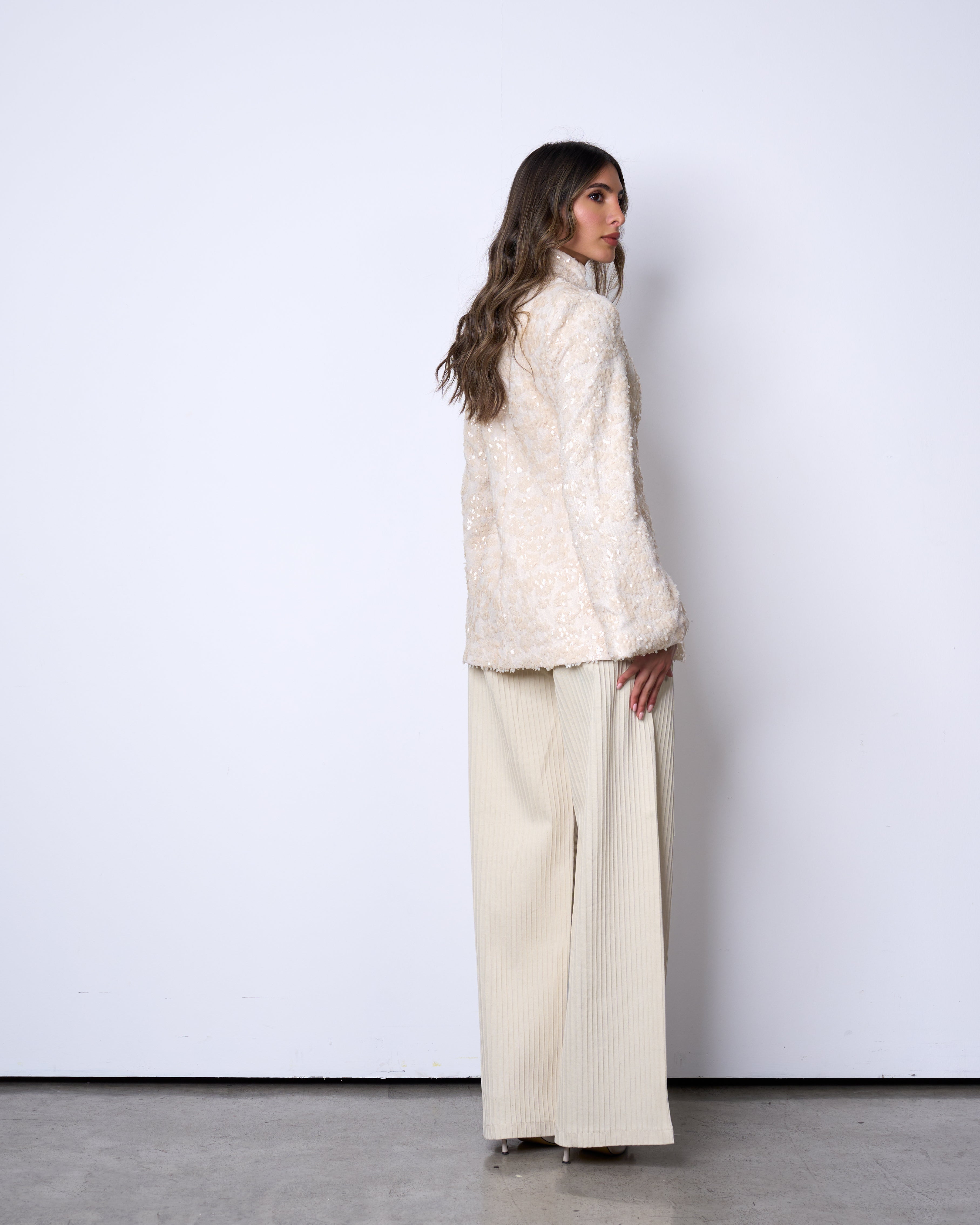 Cream Textured Sequin Blazer