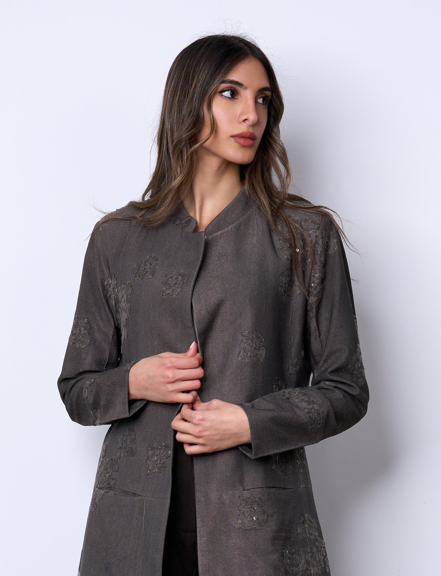 Floral Applique charcoal jacket