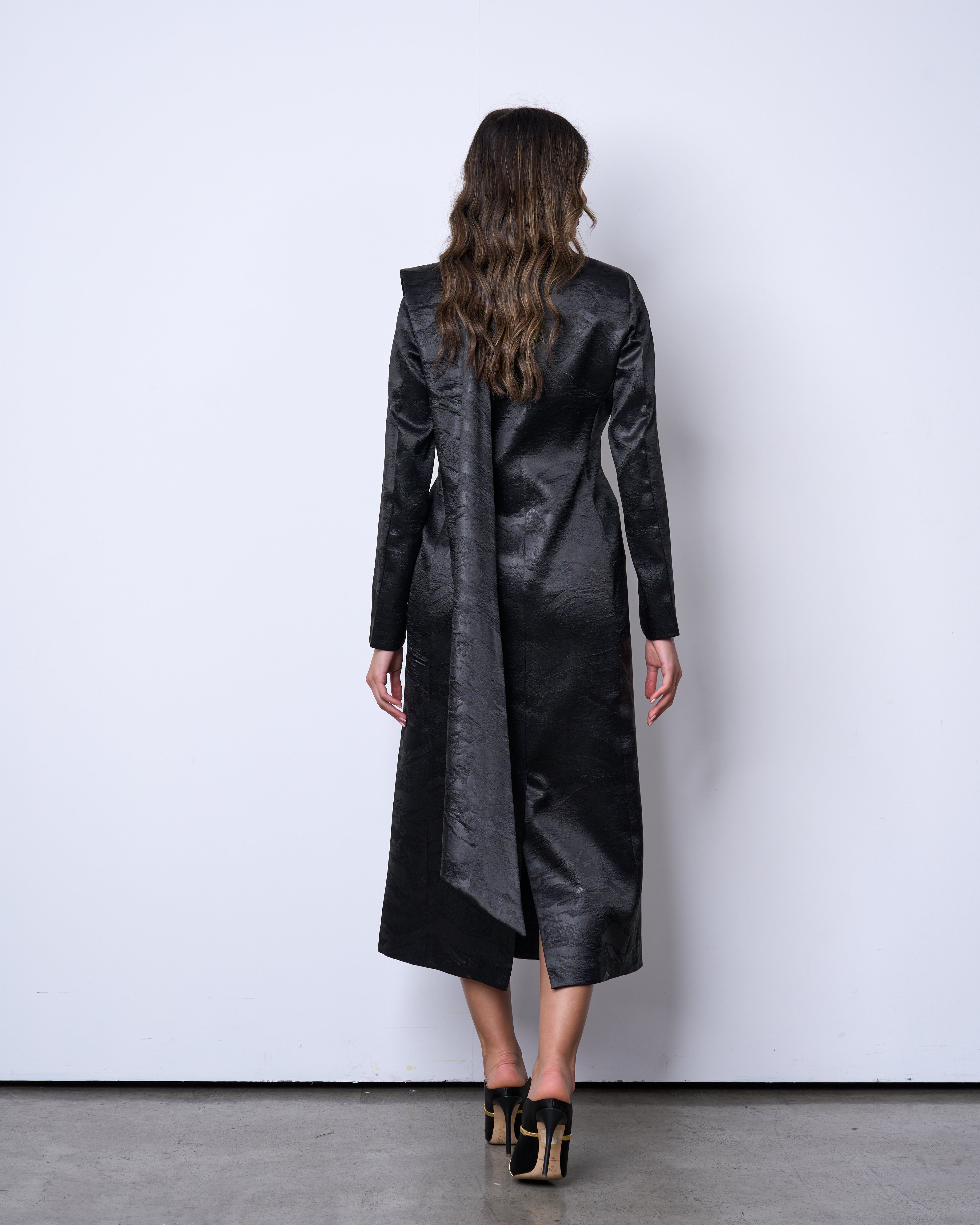 Black Draped Long Blazer