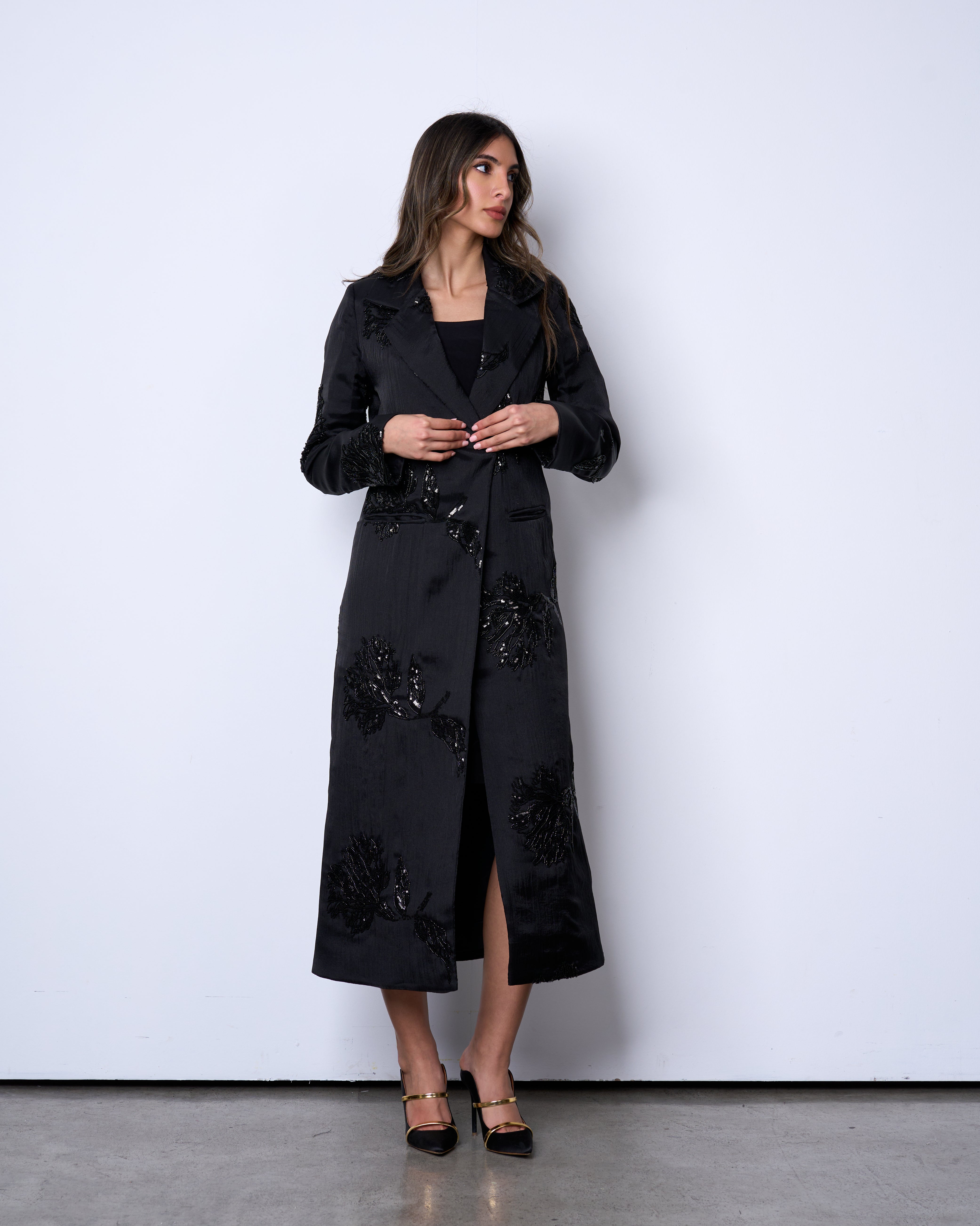 Black Embellished Long Blazer