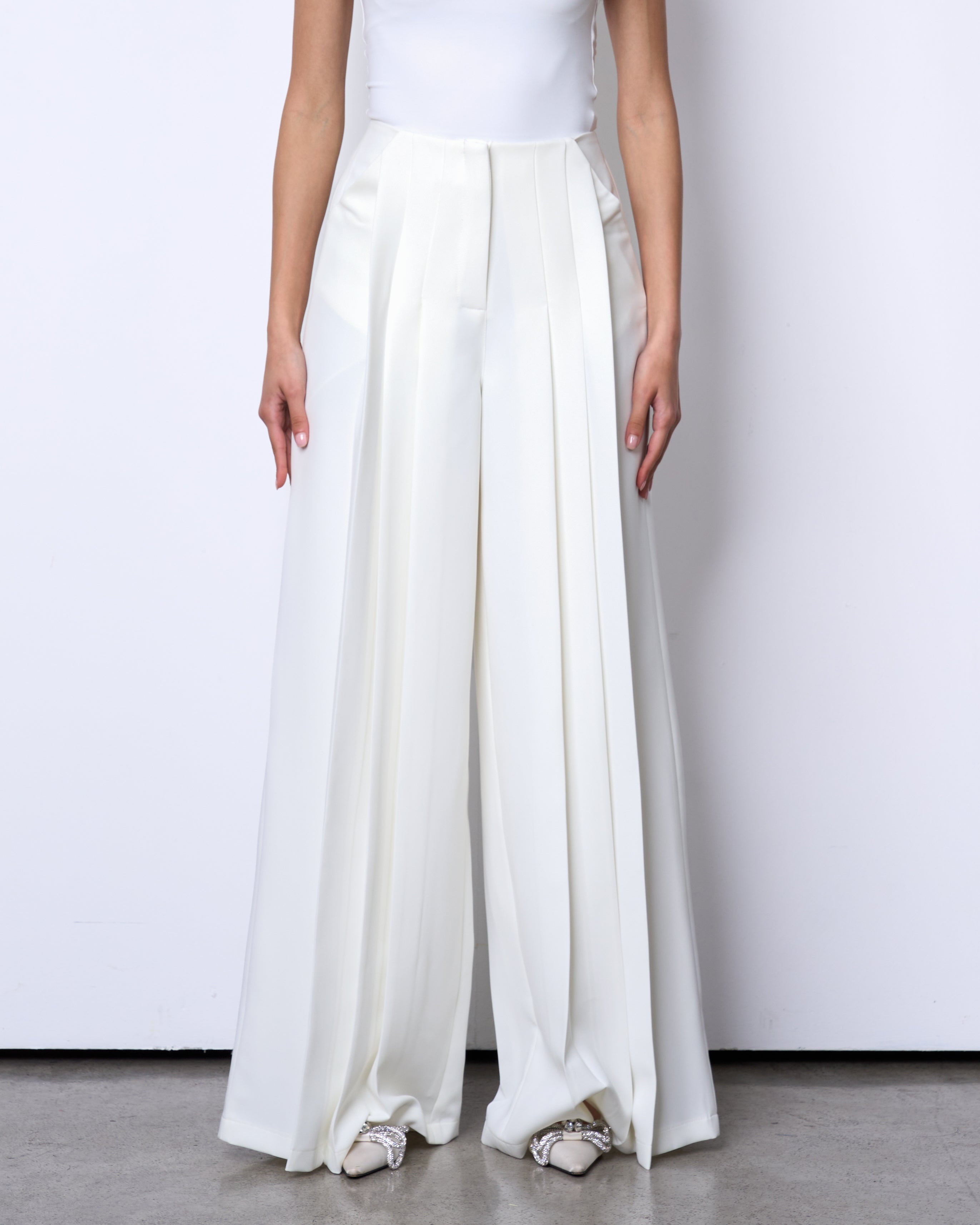 off white pleated wide leg pants