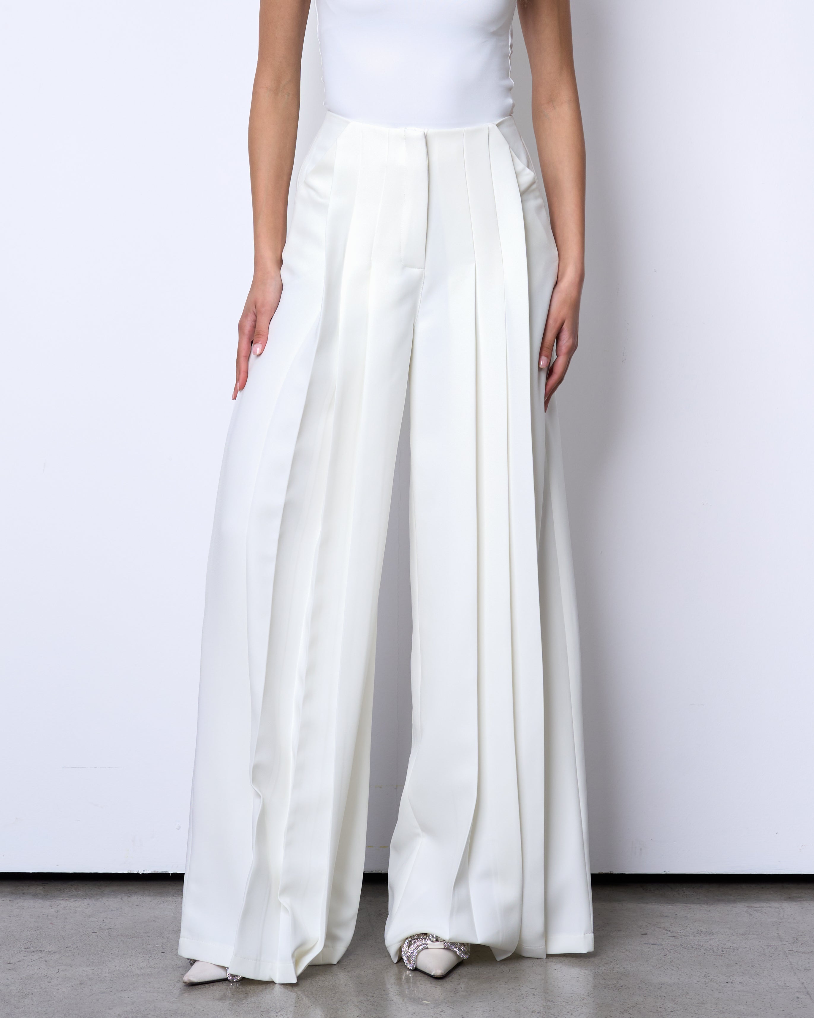 off white pleated wide leg pants