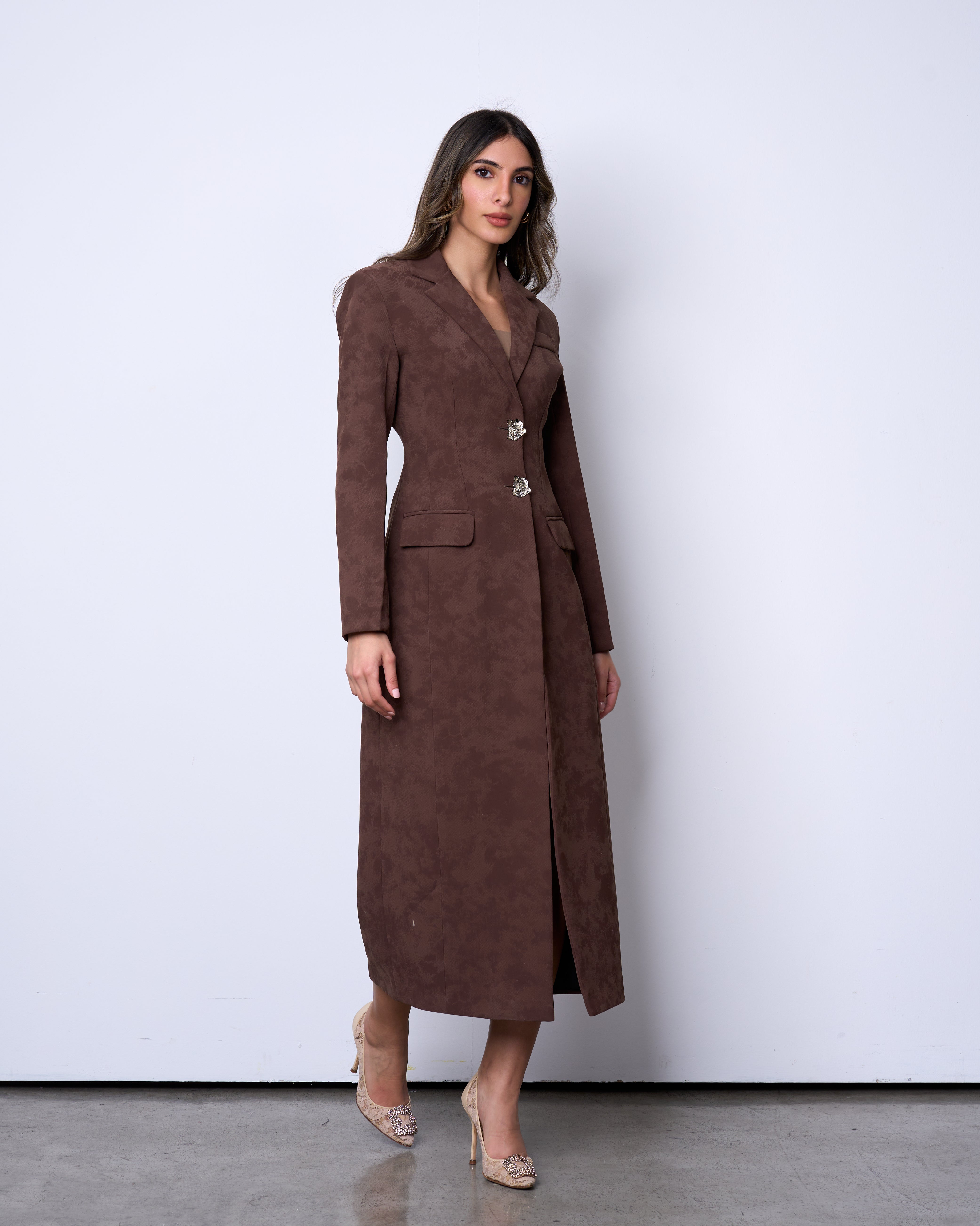 Chocolate Textured long Blazer