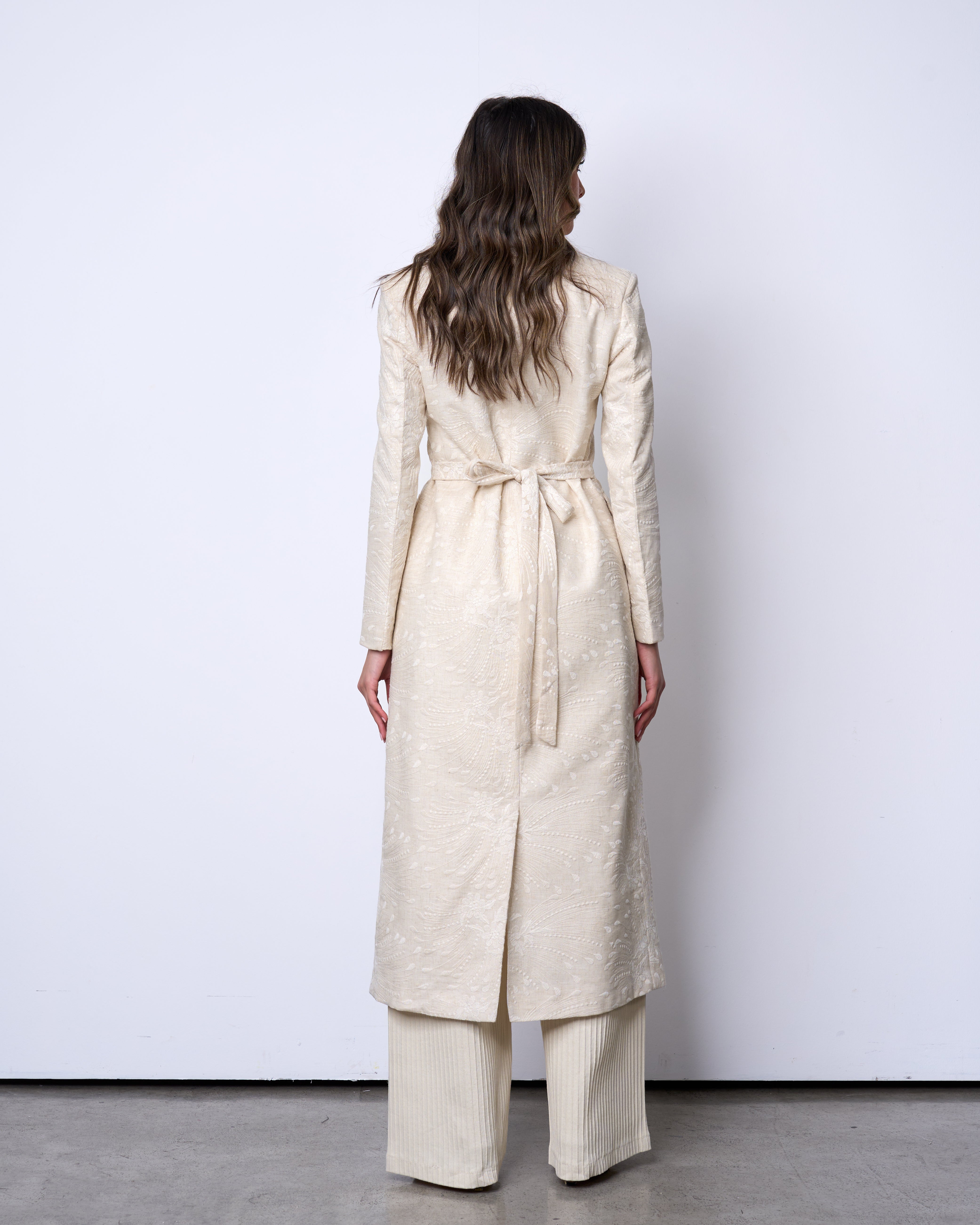 Cream Embroidered long Blazer