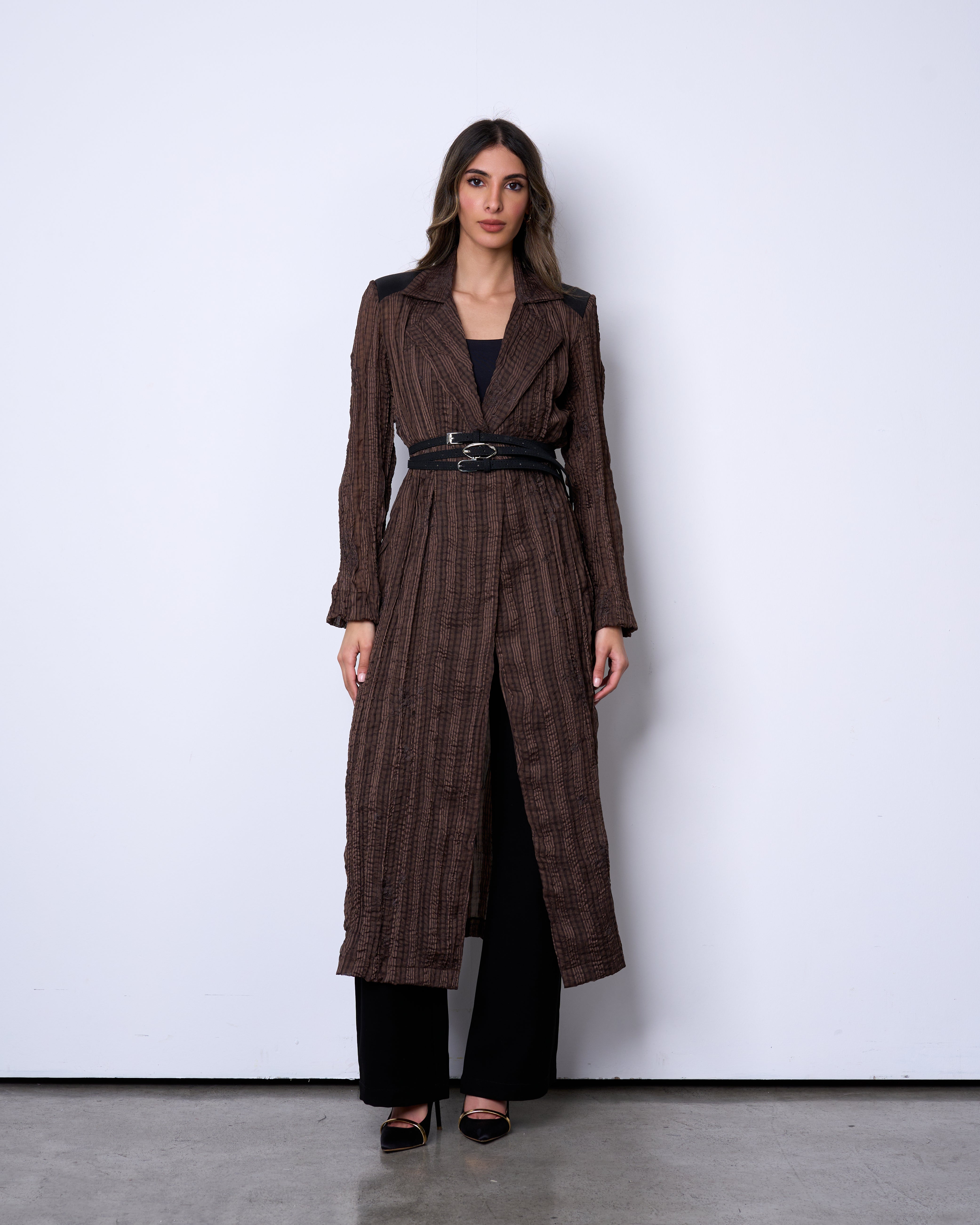 Triple-Belt Chiffon Blazer