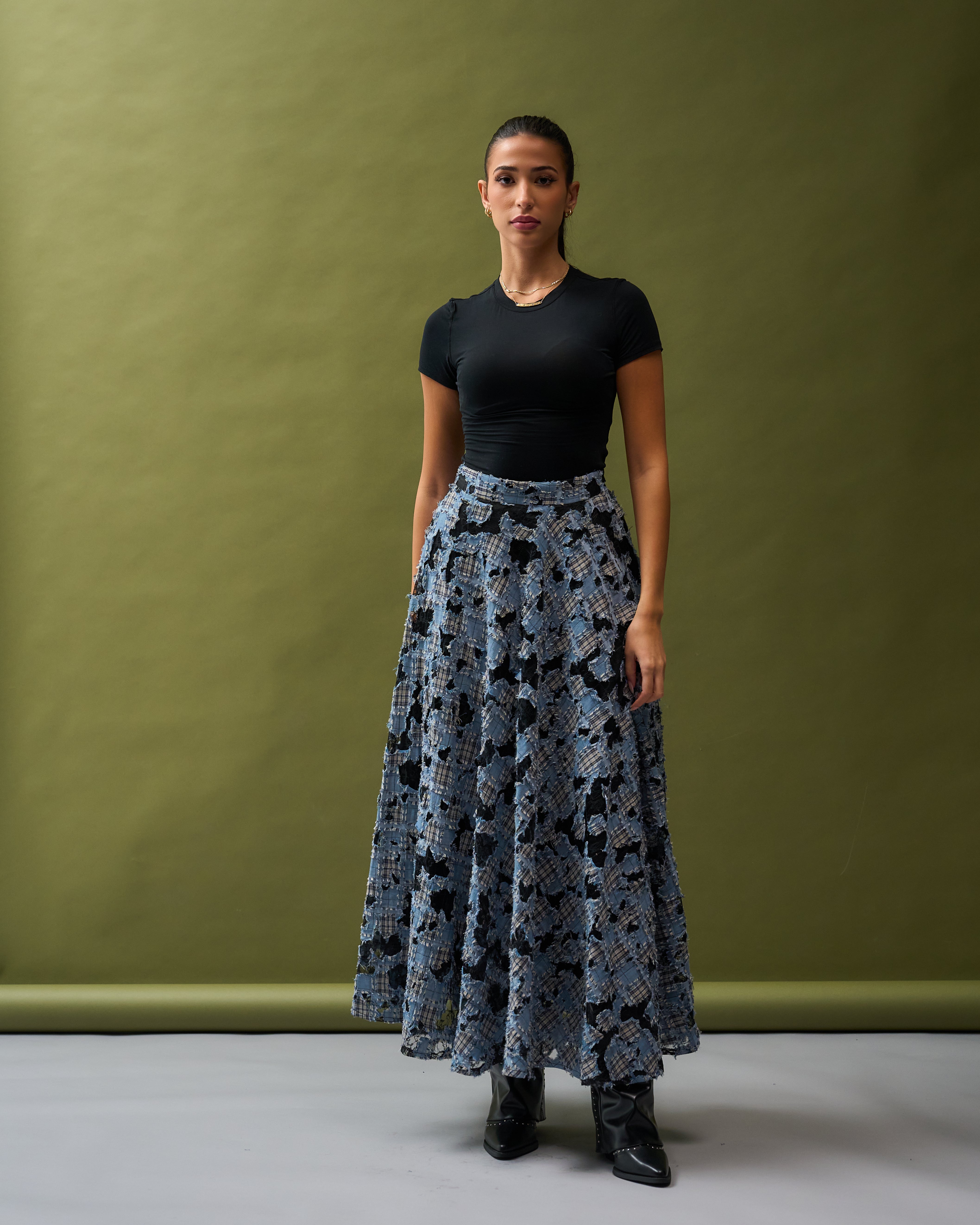 Blue Jacquard Skirt
