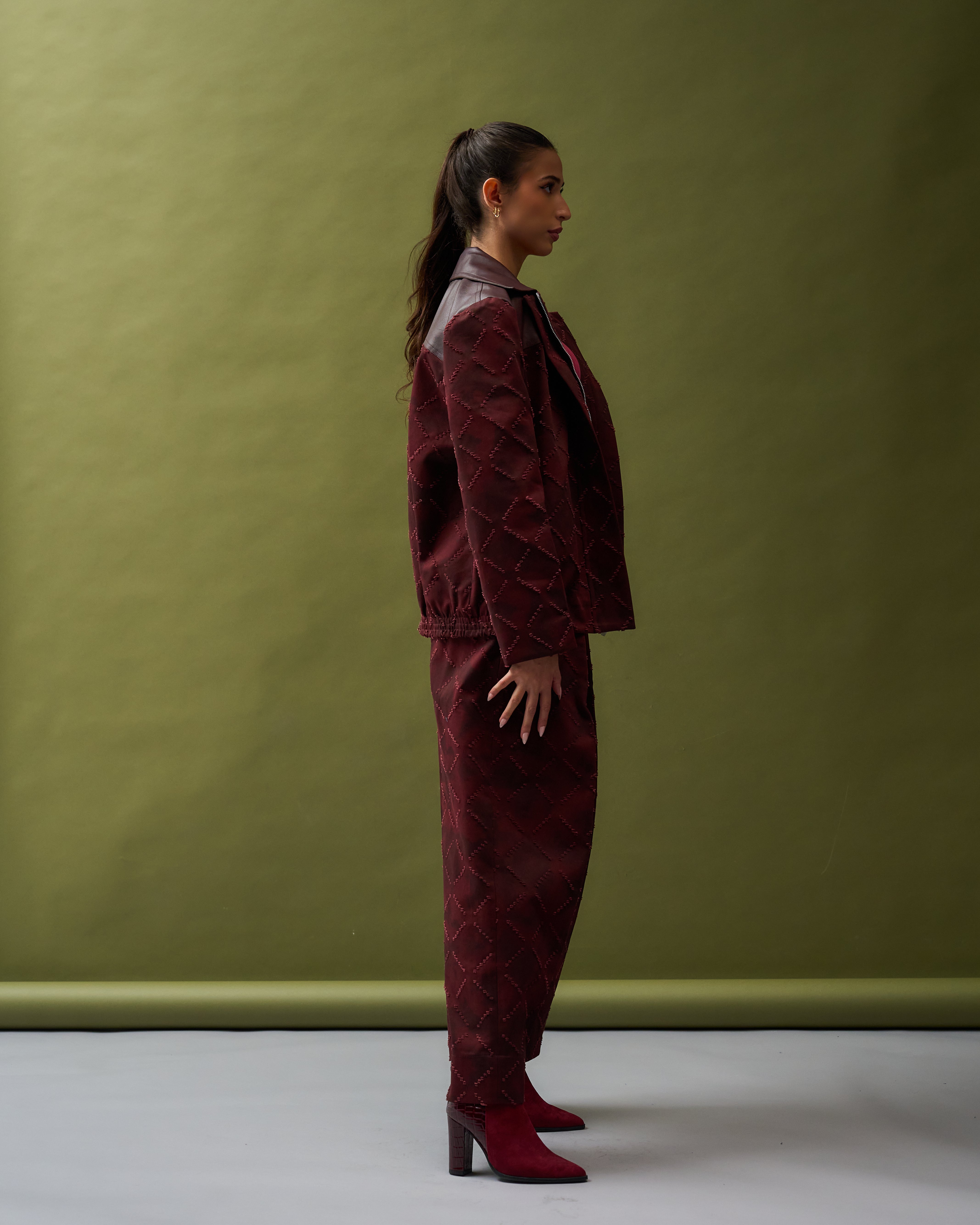 Maroon Jeans Leather Jacket