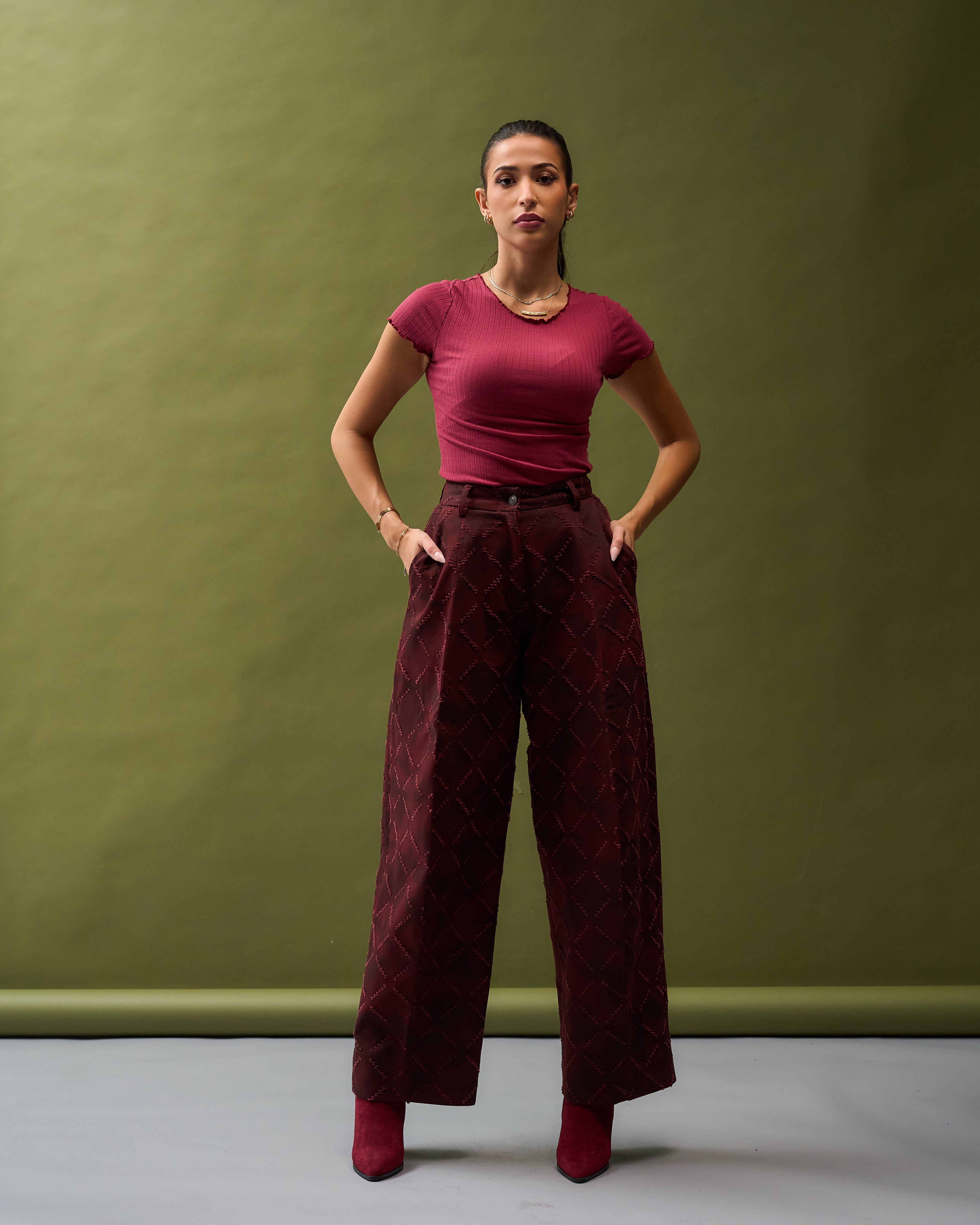 Maroon Jeans Pants