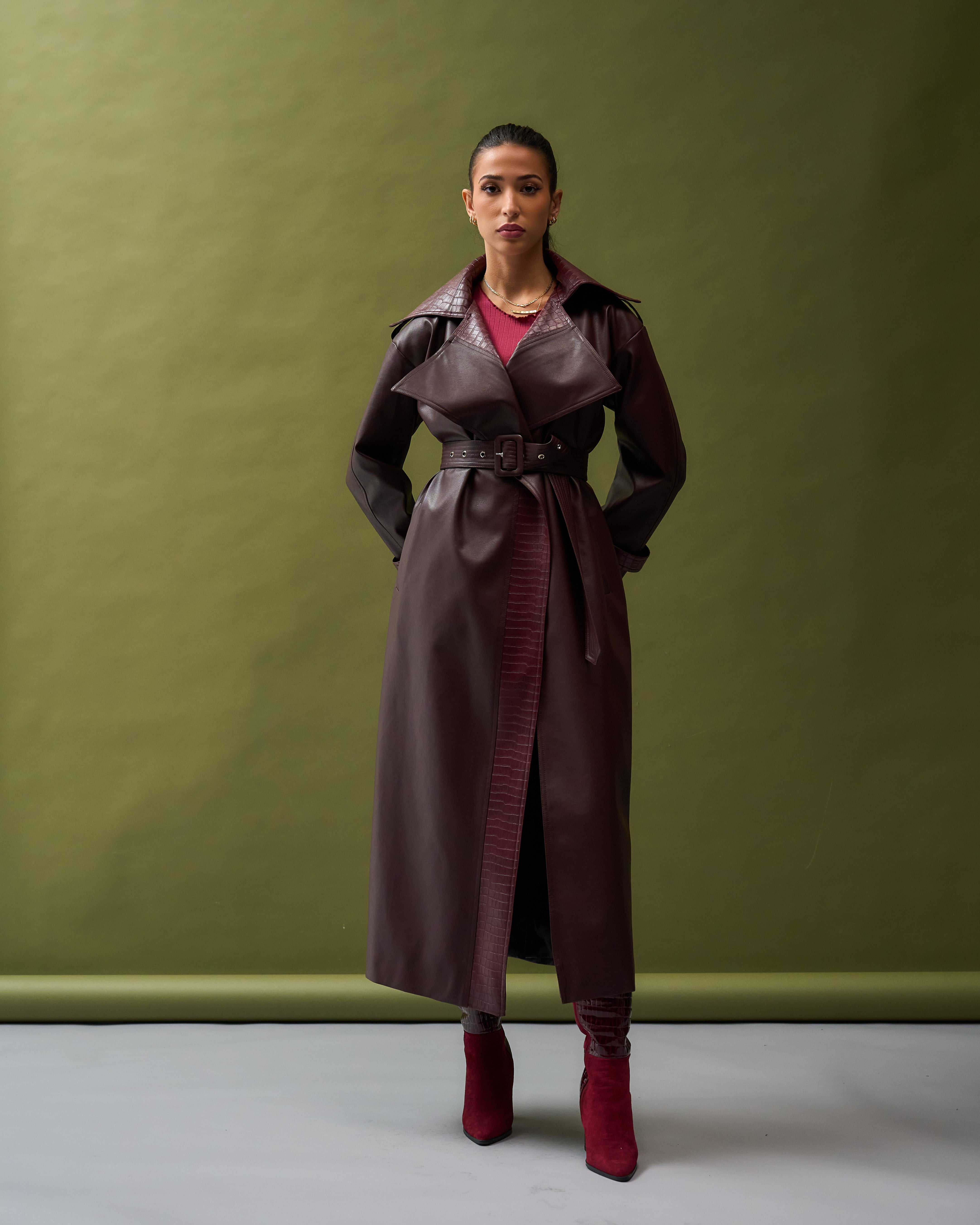 Croc Detail Leather Trench