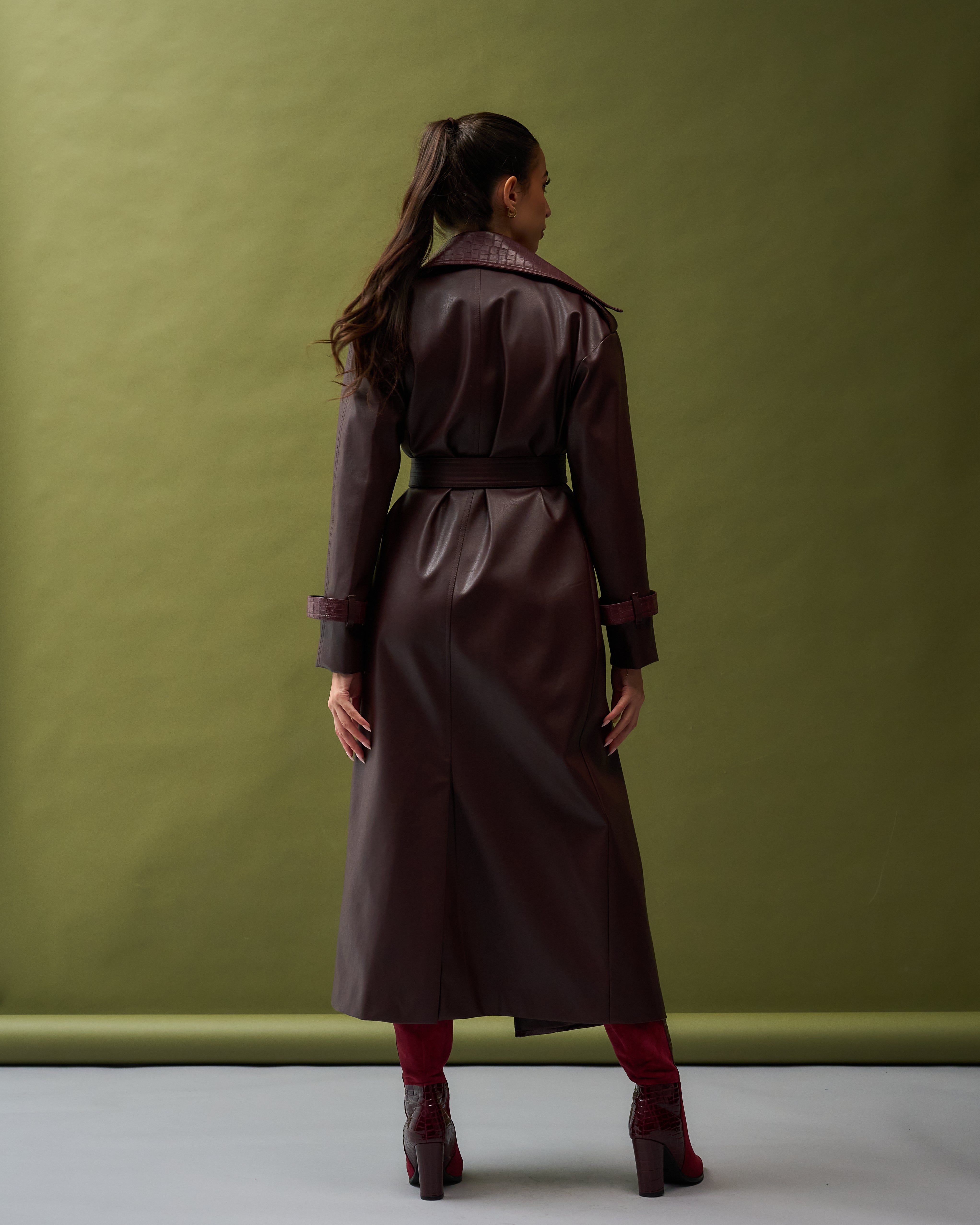 Croc Detail Leather Trench