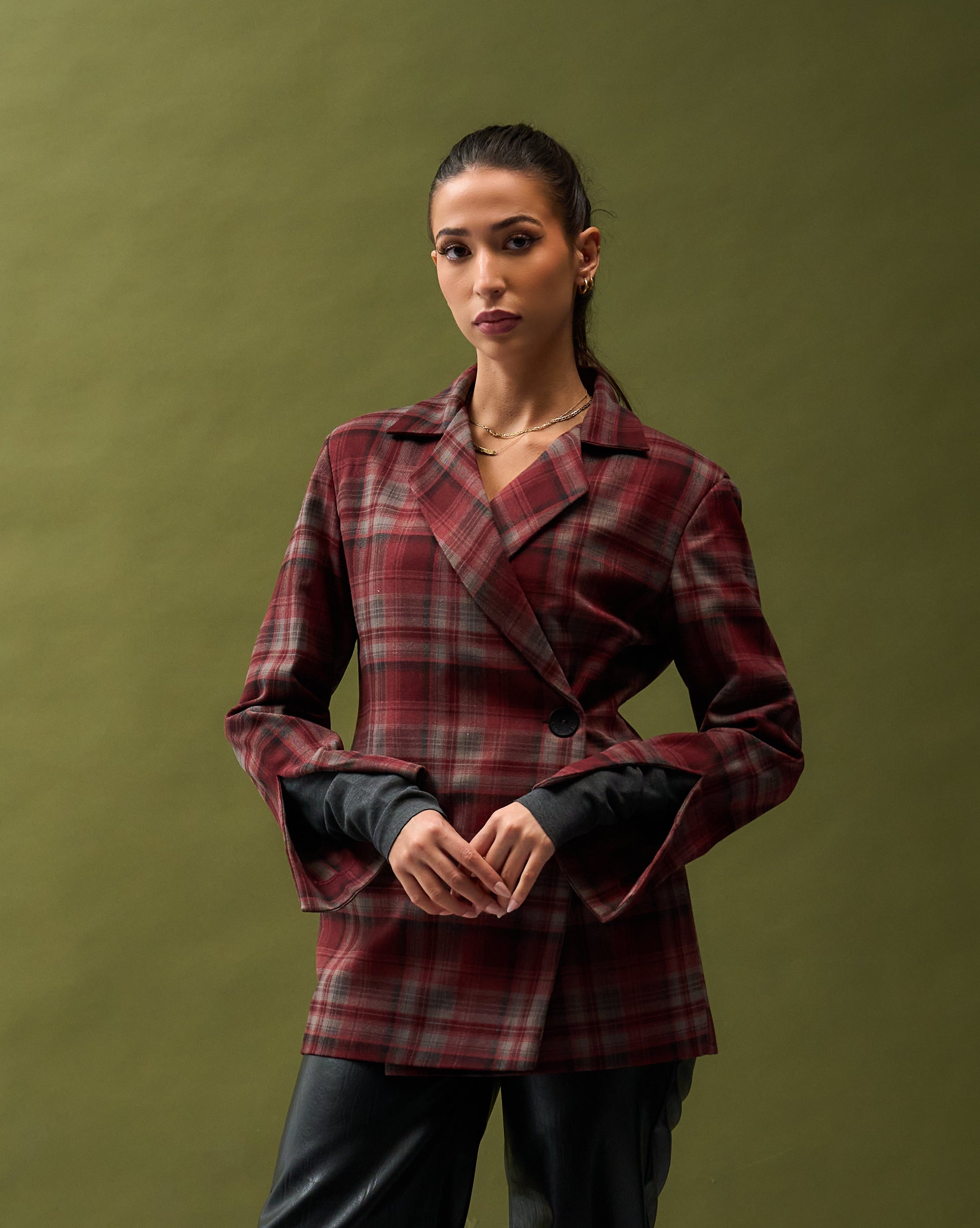 Maroon Plaid Blazer