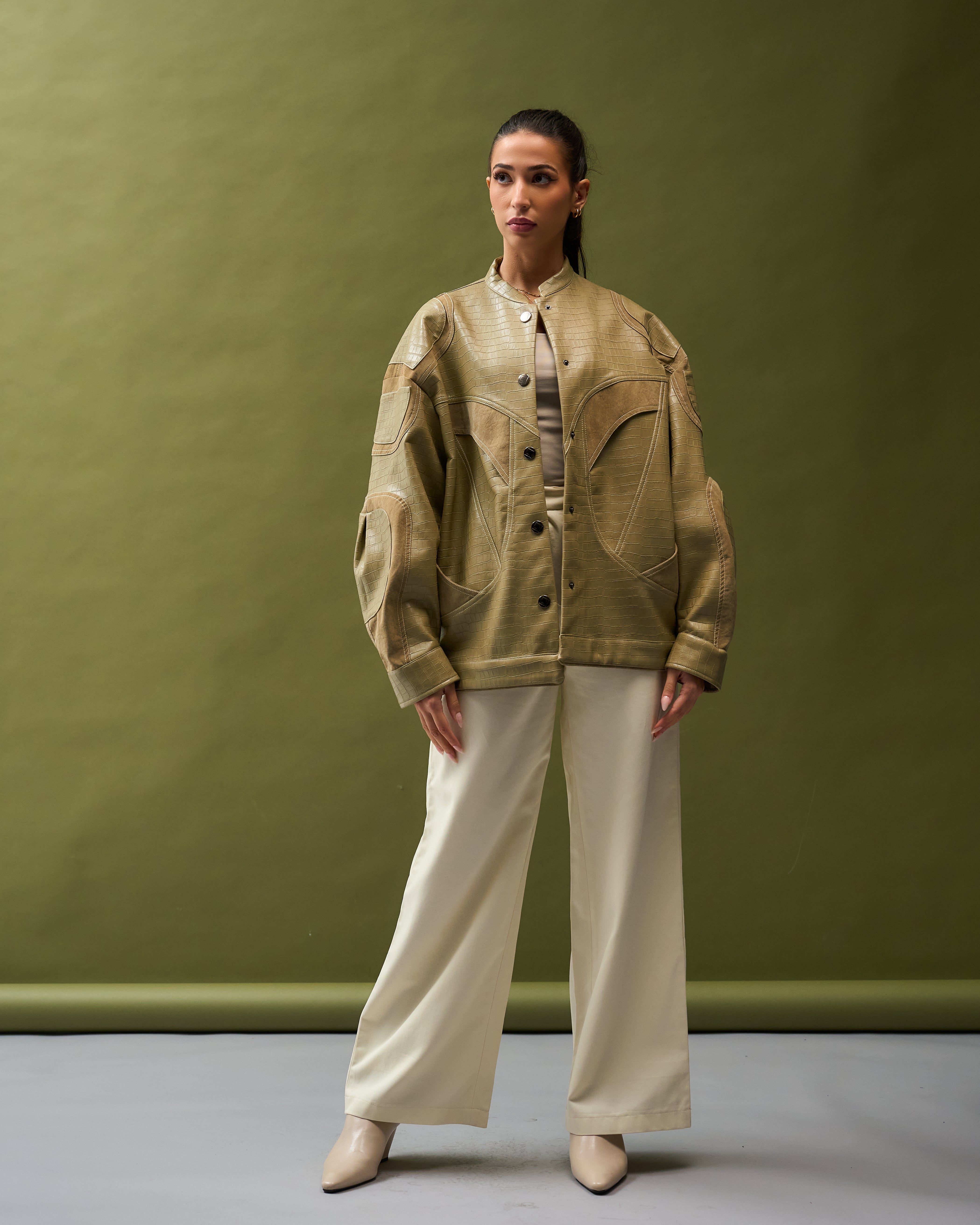 Oversized Croc Leather Bomber