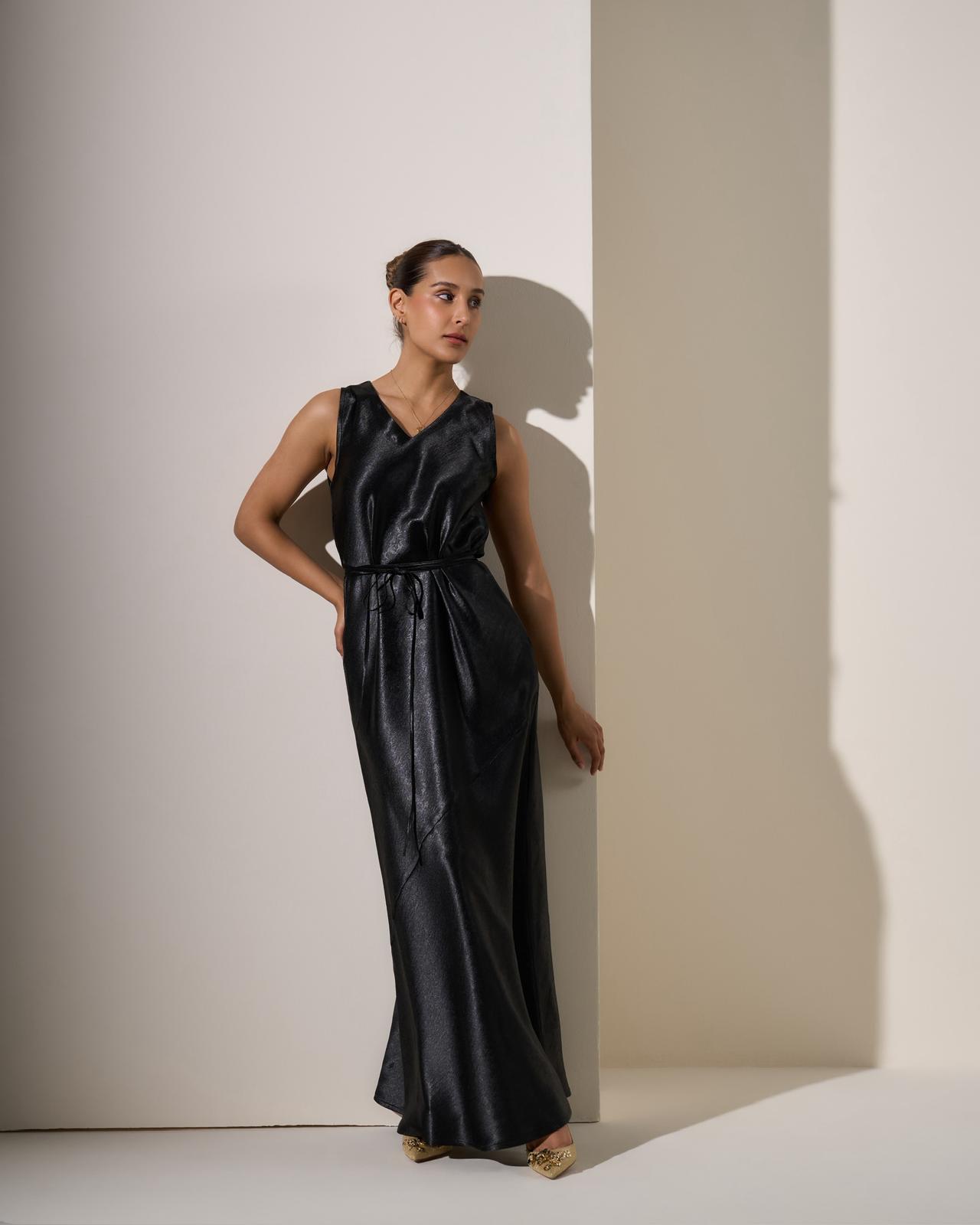 black satin dress