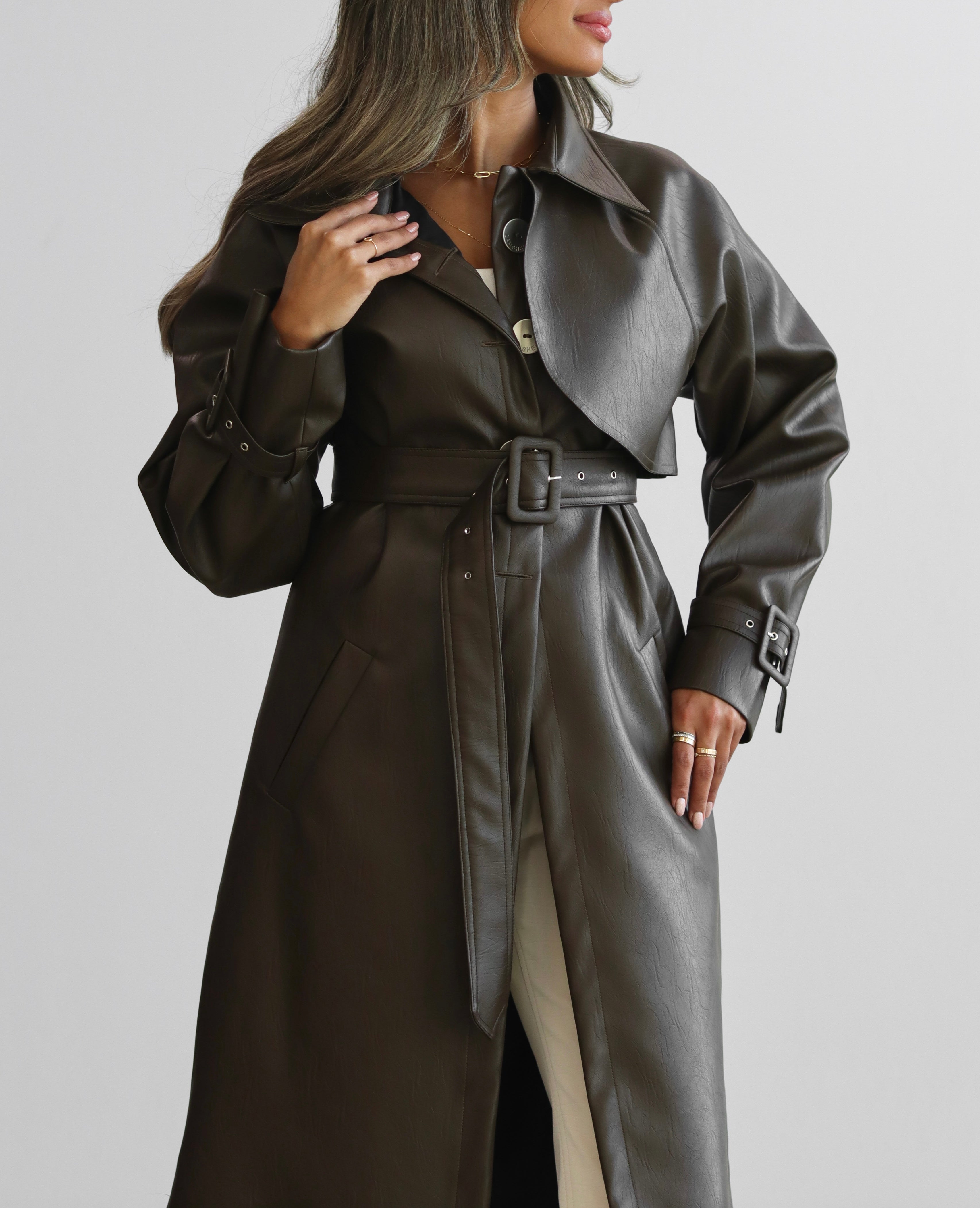 Wood leather trench