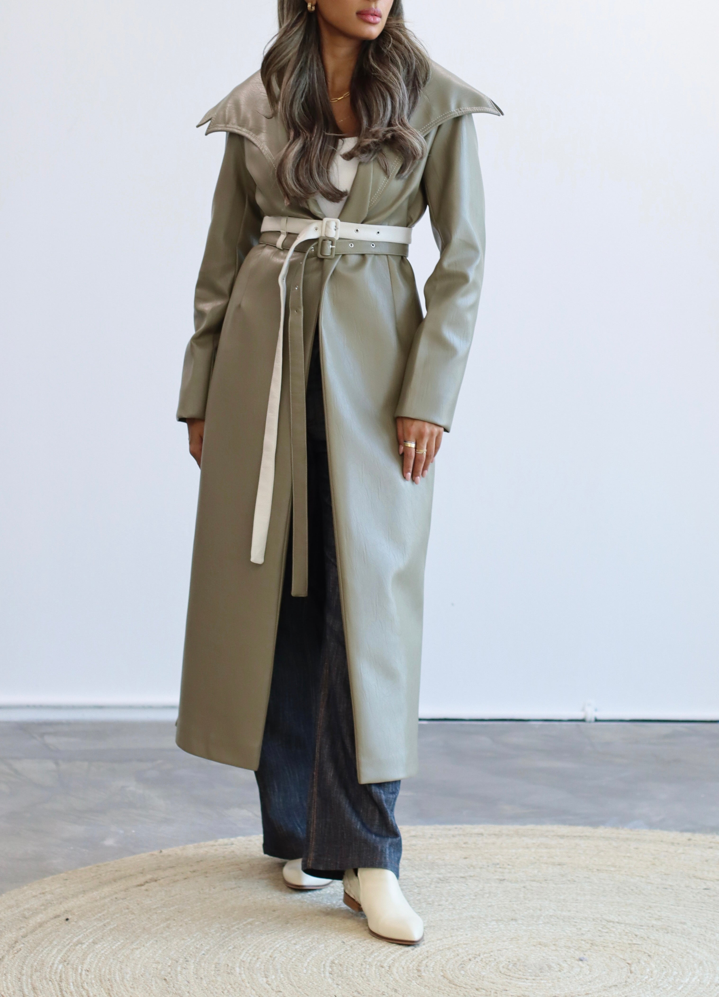 Sage leather coat