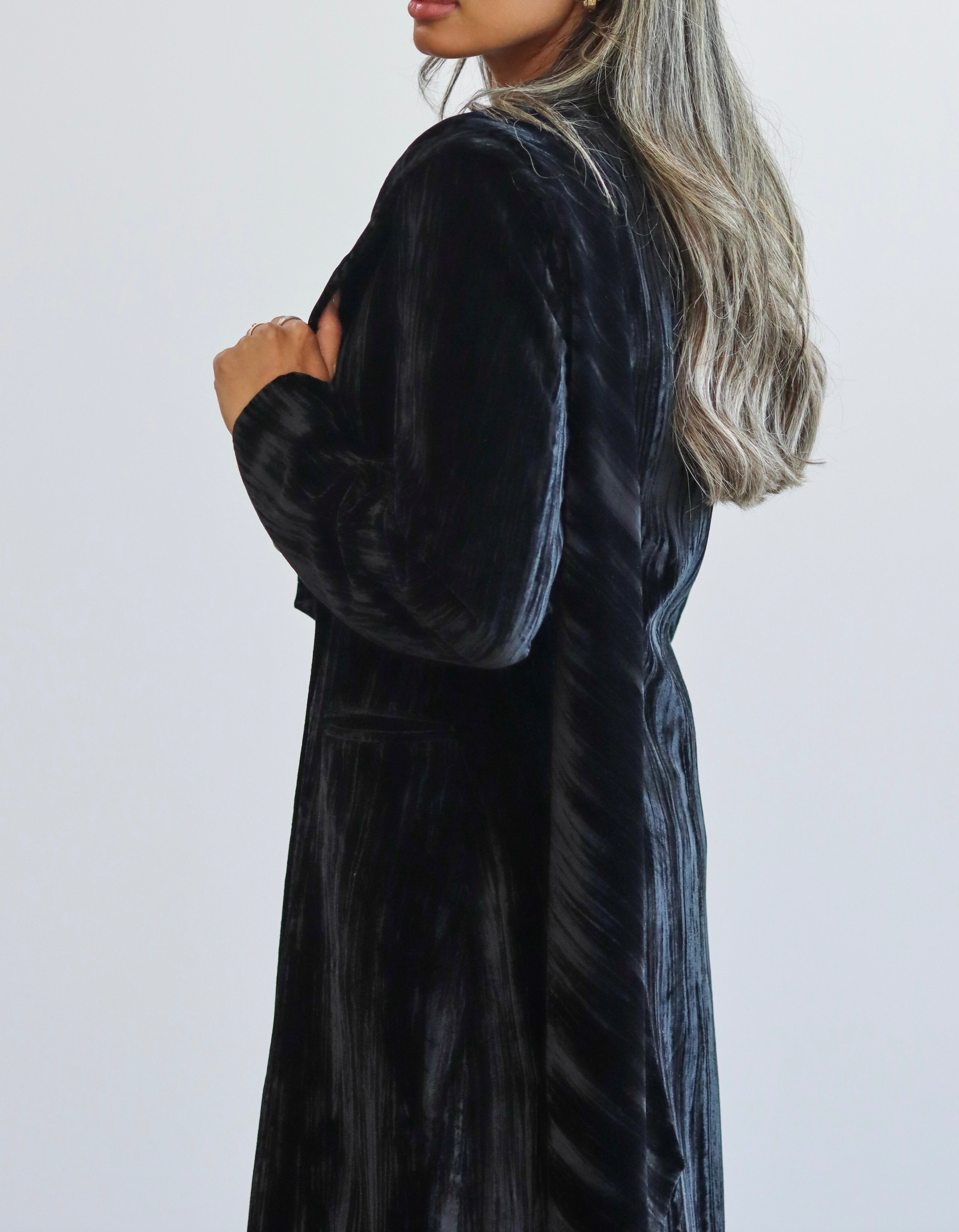 Black velvet scarf blazer