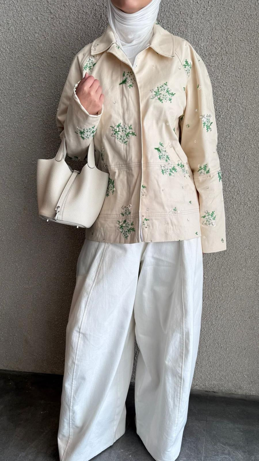 Beige Jeans Embellished Jacket