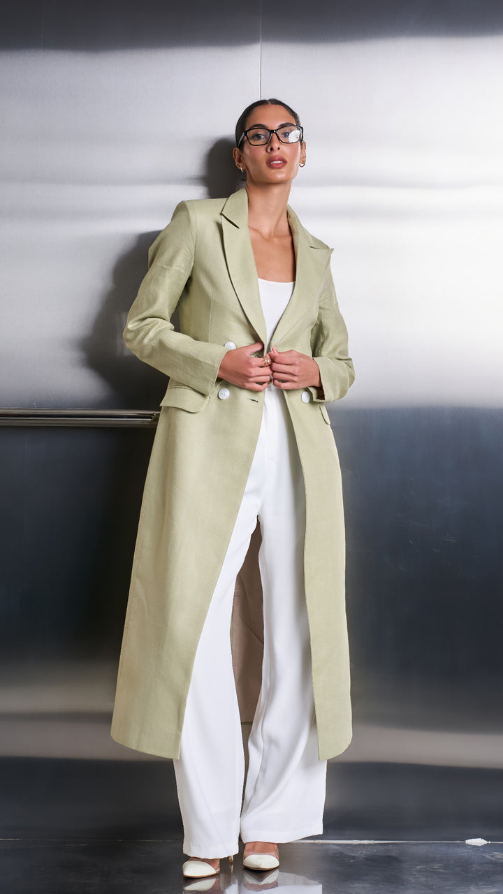 Sage Long Blazer-pure Linen