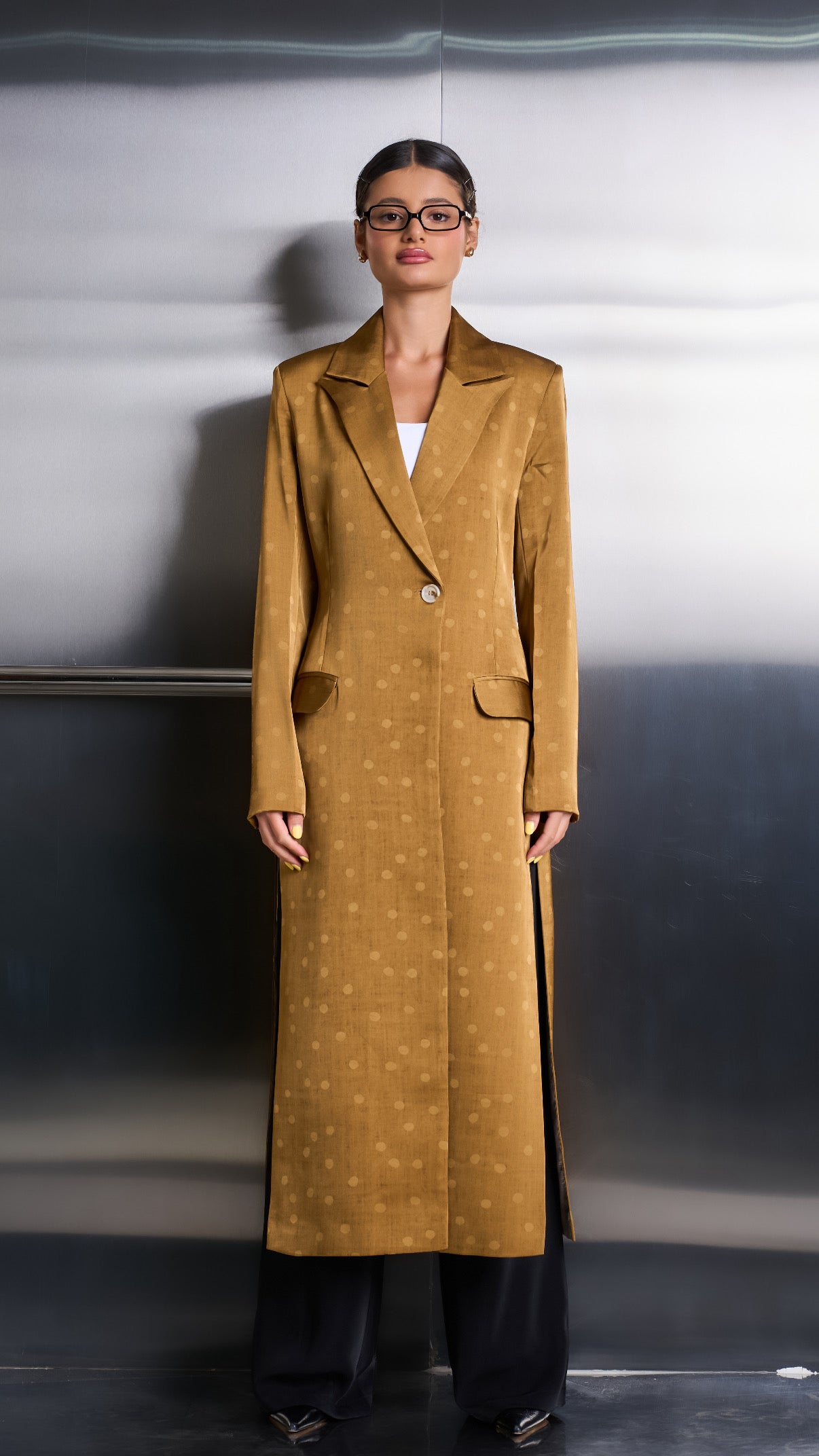 Dotted Mustard Long Blazer