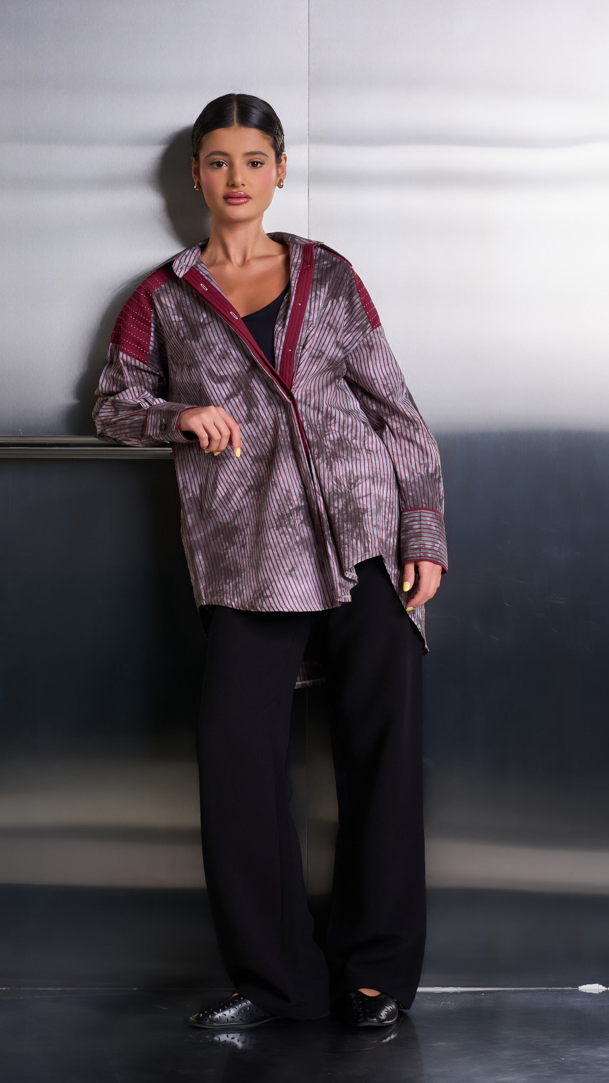 Washed grey Stripes Shirt