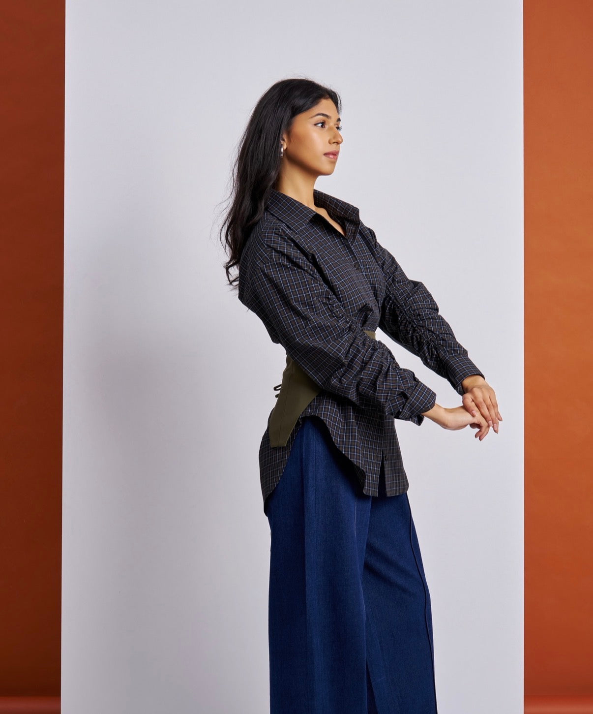 chequered Corset Belt Shirt