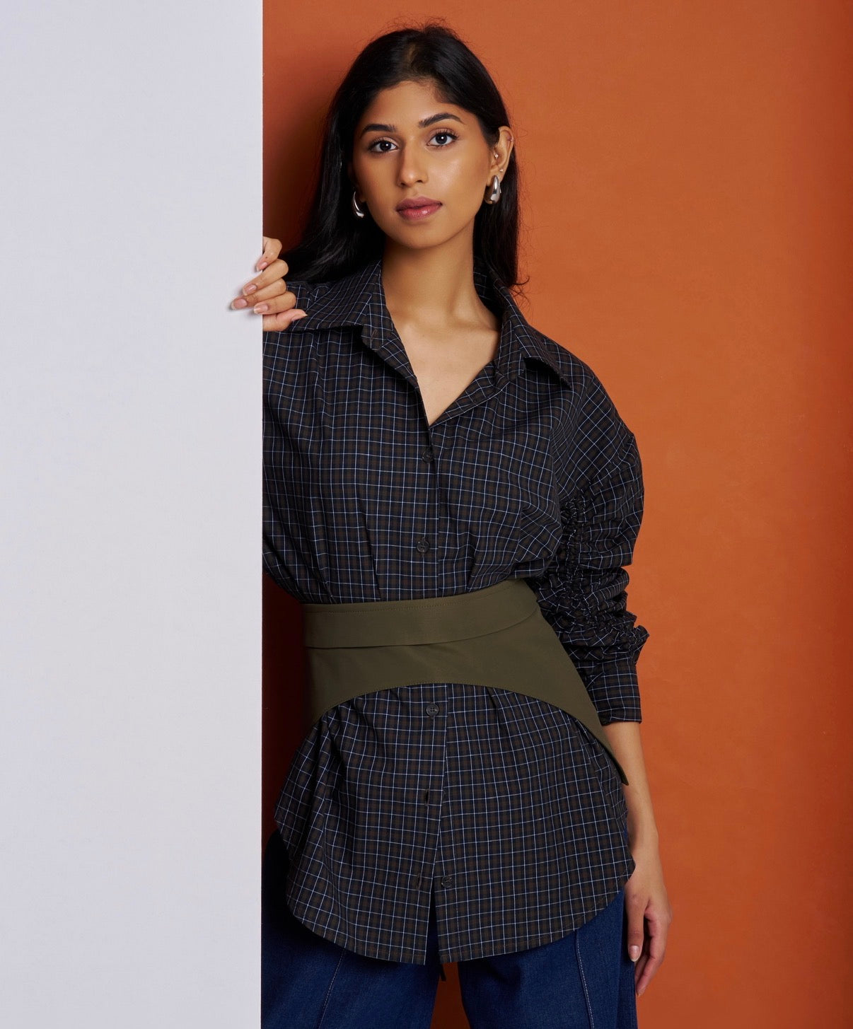 chequered Corset Belt Shirt