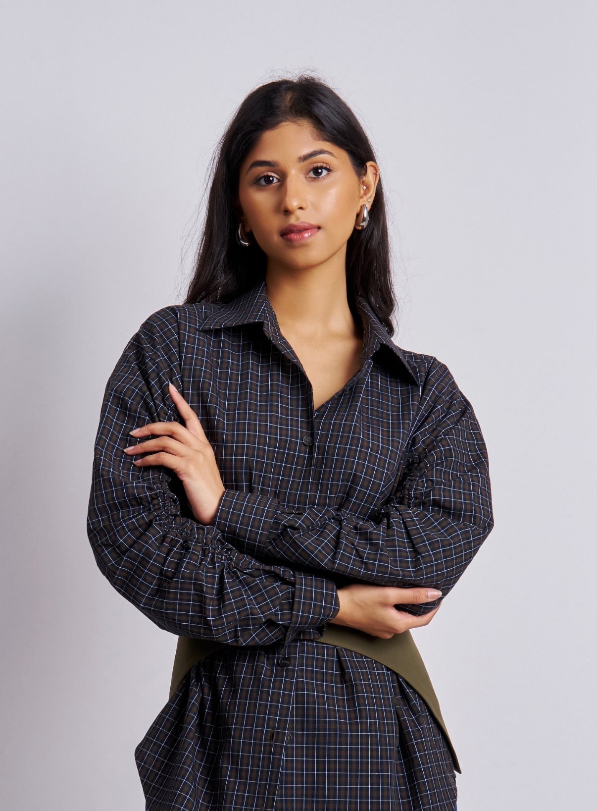 chequered Corset Belt Shirt