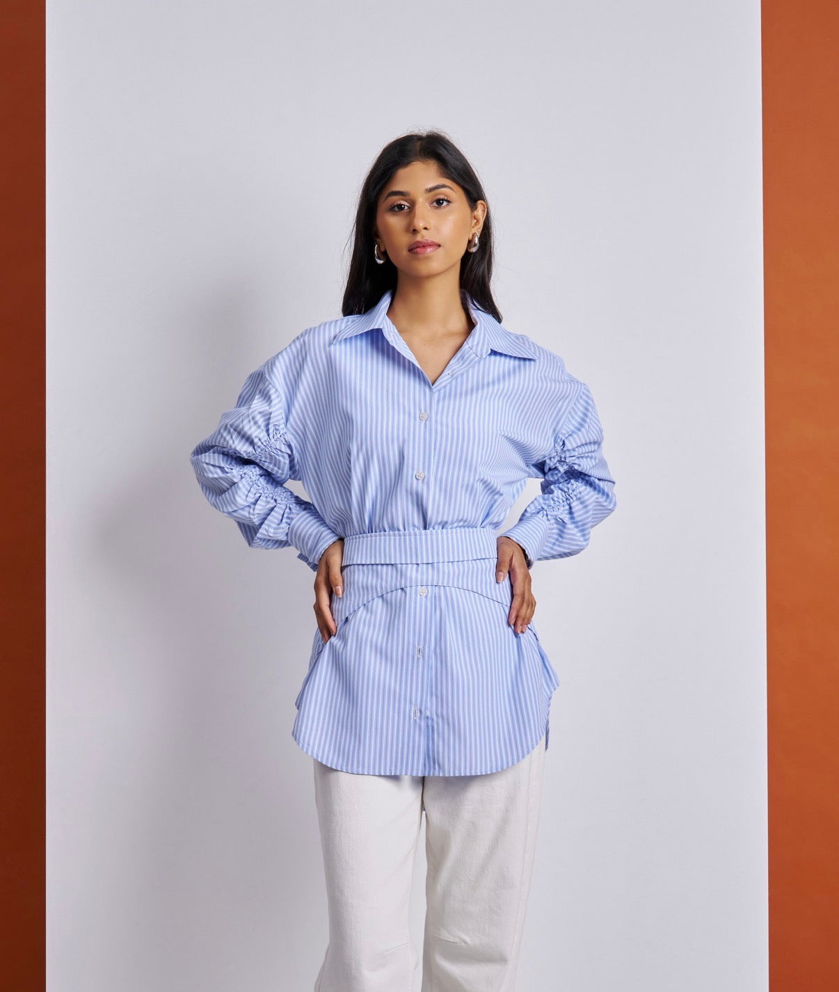 Striped Corset Belt Shirt
