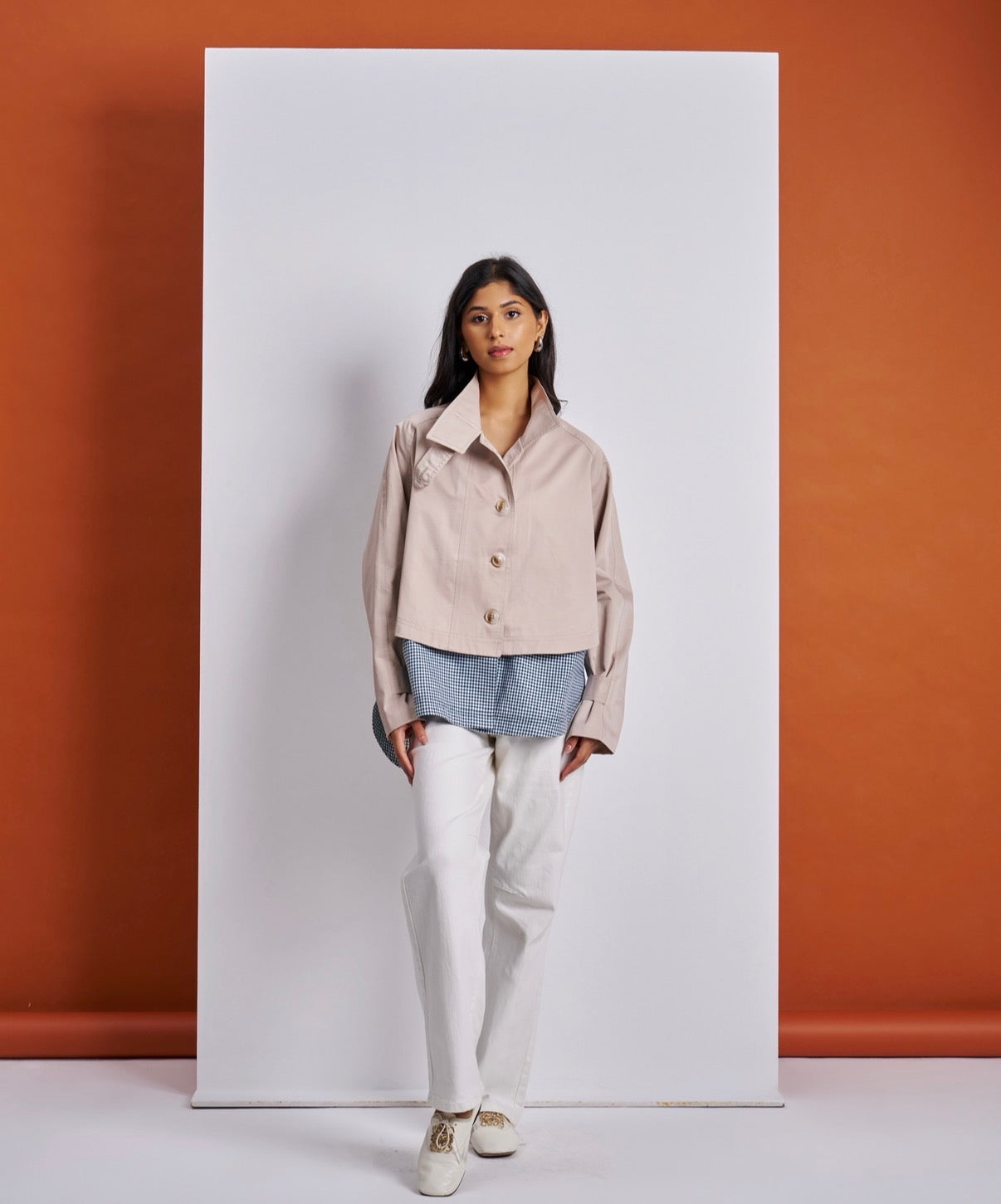 Oversized Ecru Short Trench