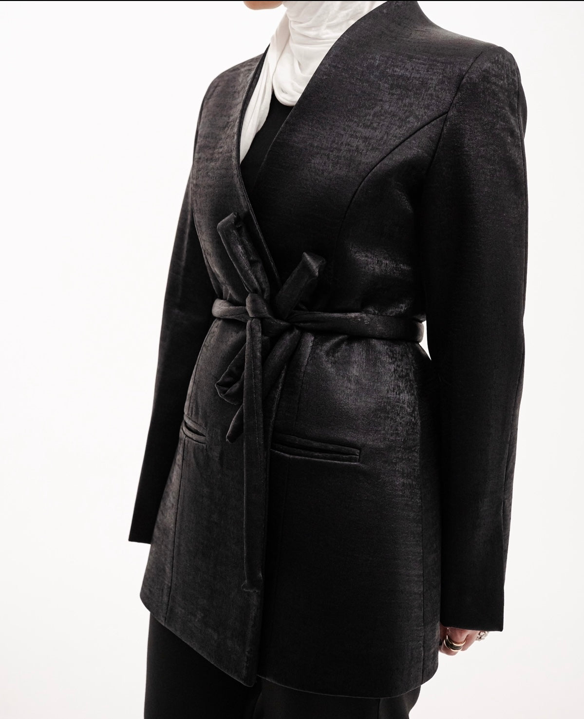Metallic Black Belted Blazer