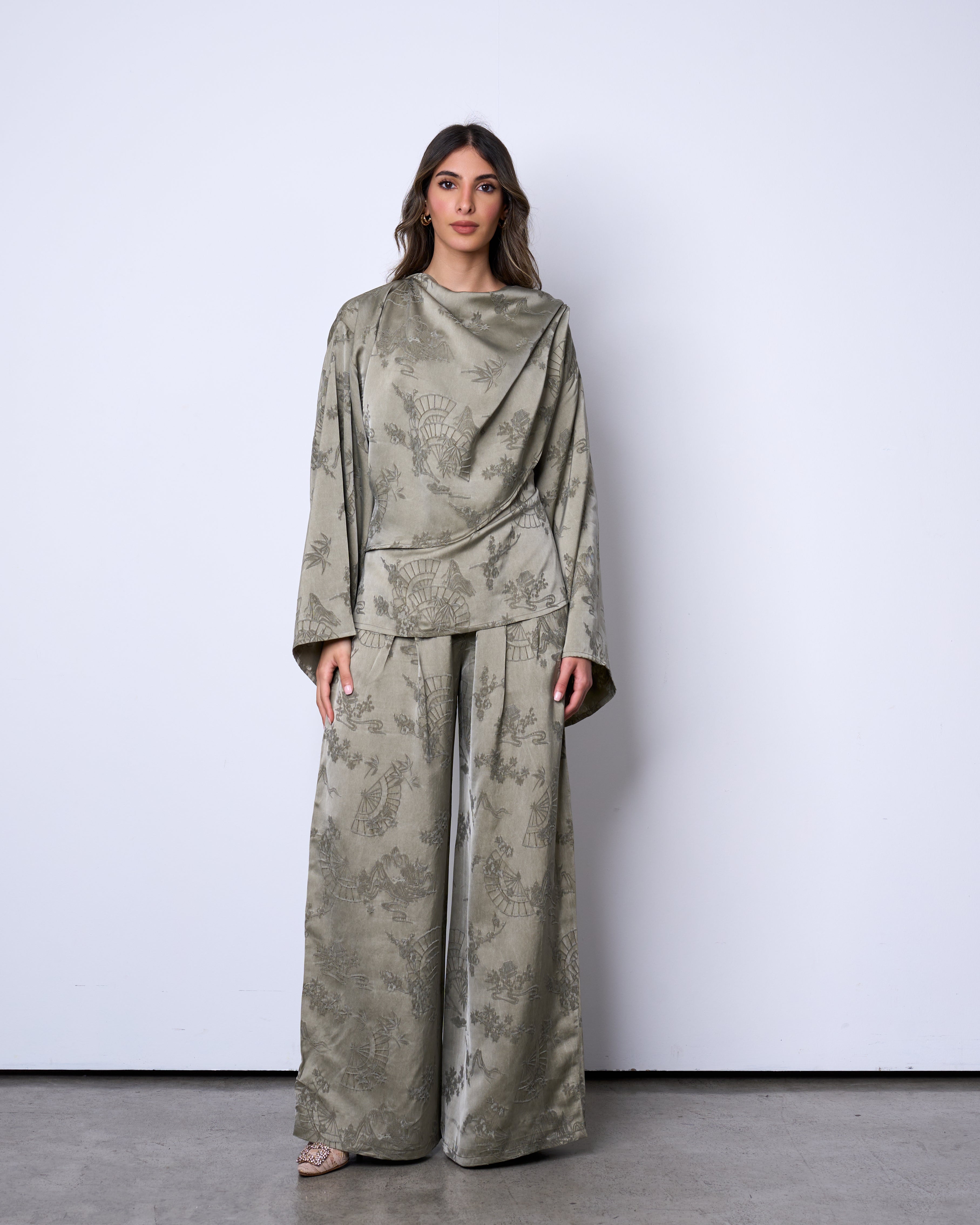 Dusty Green Draped silk set