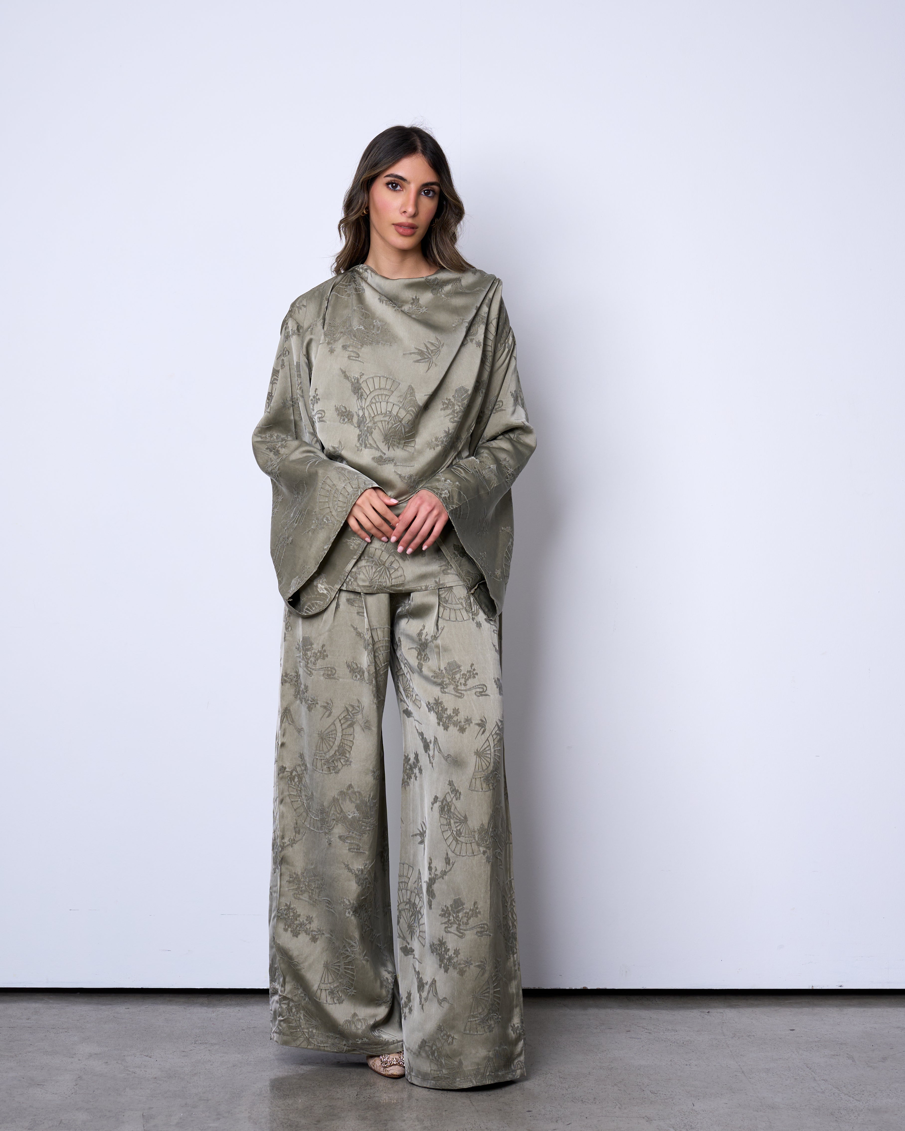 Dusty Green Draped silk set