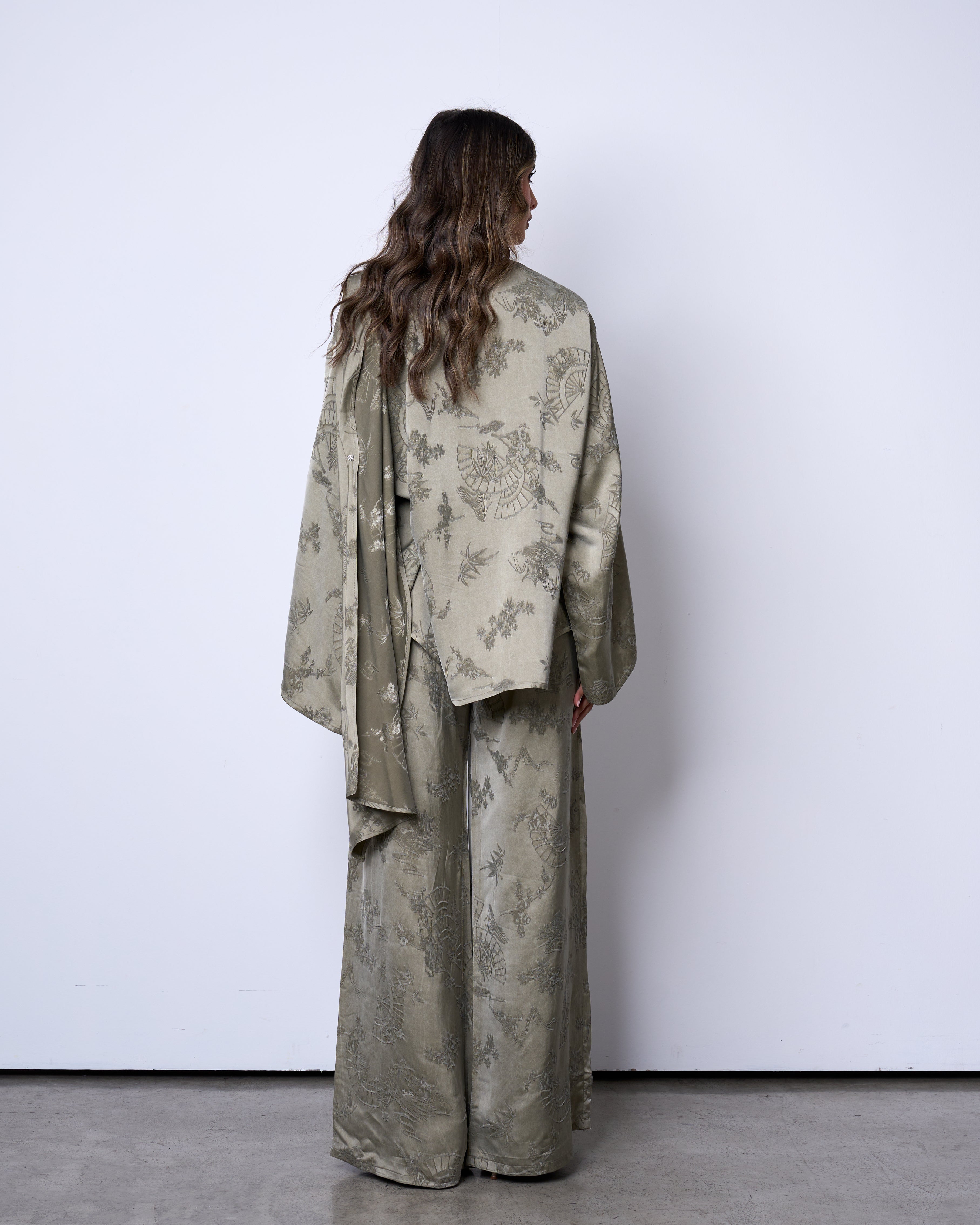 Dusty Green Draped silk set