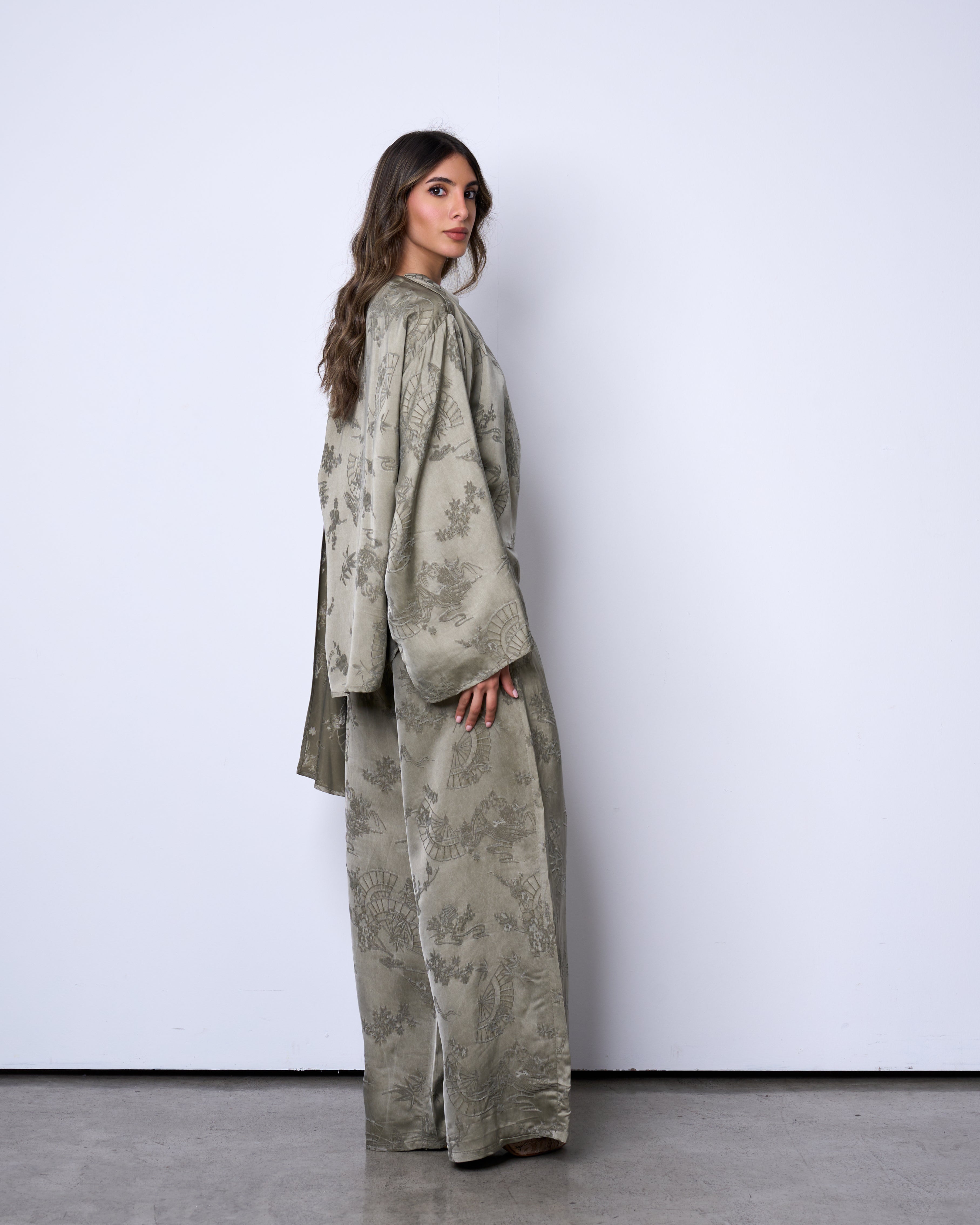 Dusty Green Draped silk set