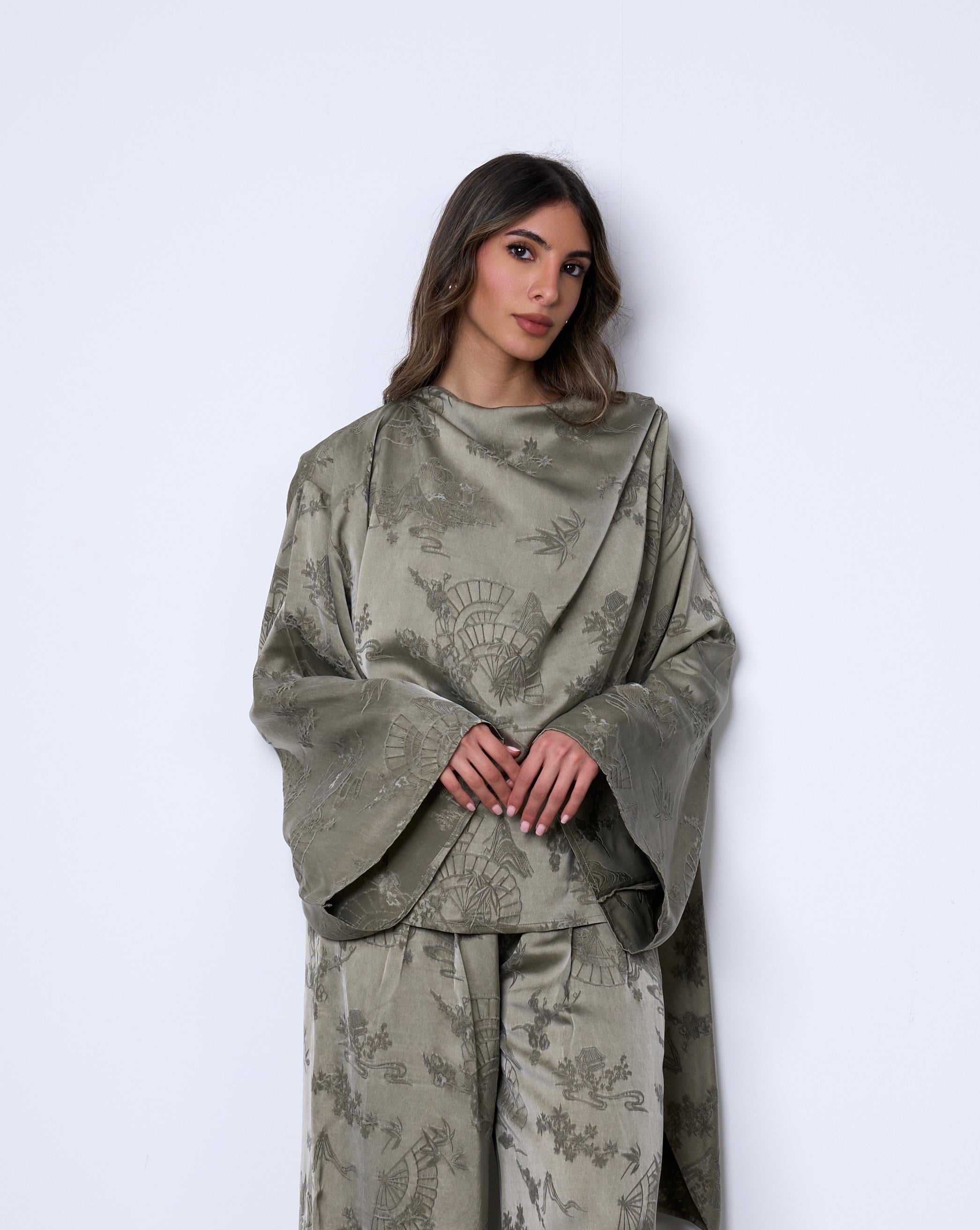 Dusty Green Draped silk set