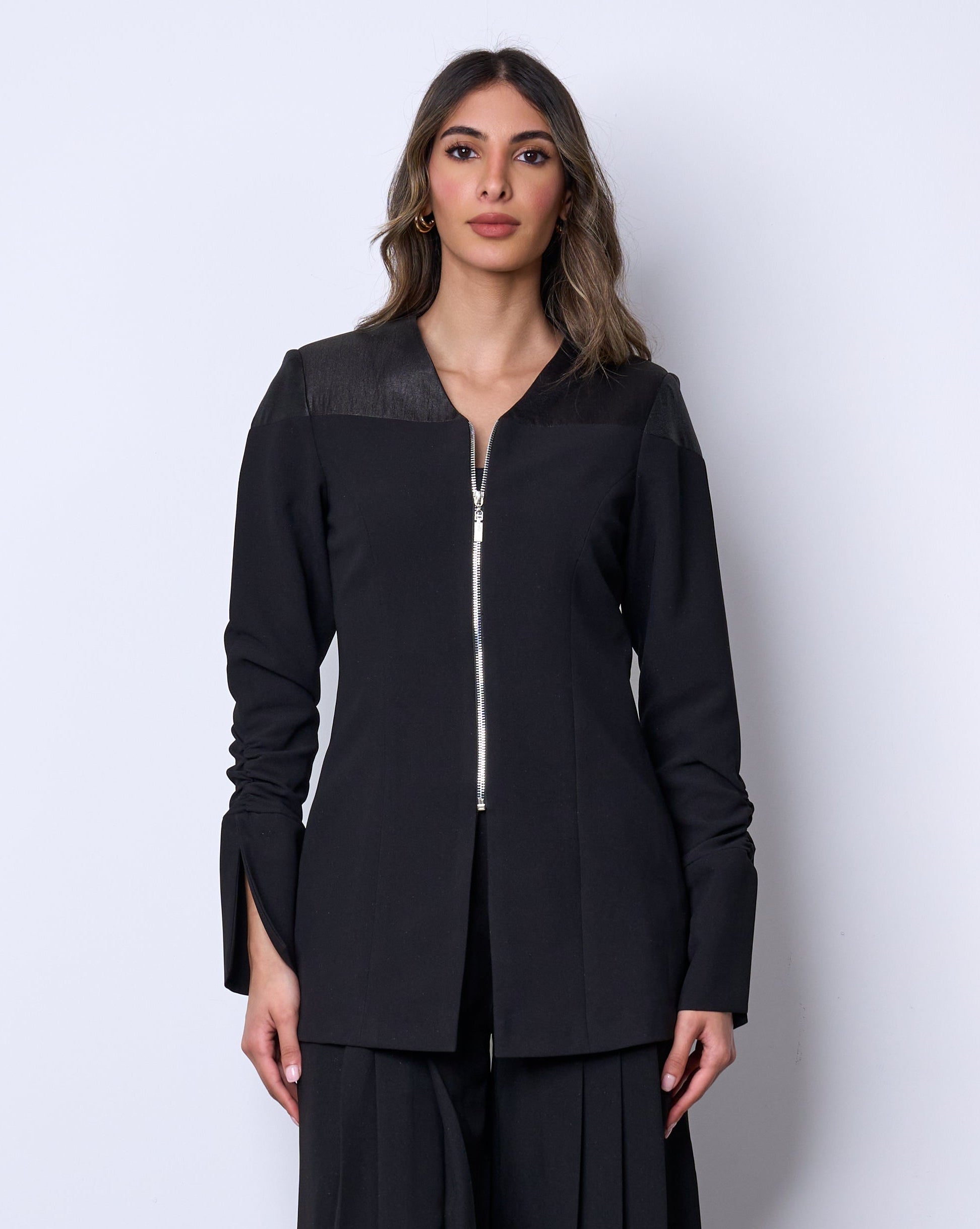 Black Structured Zip Blazer