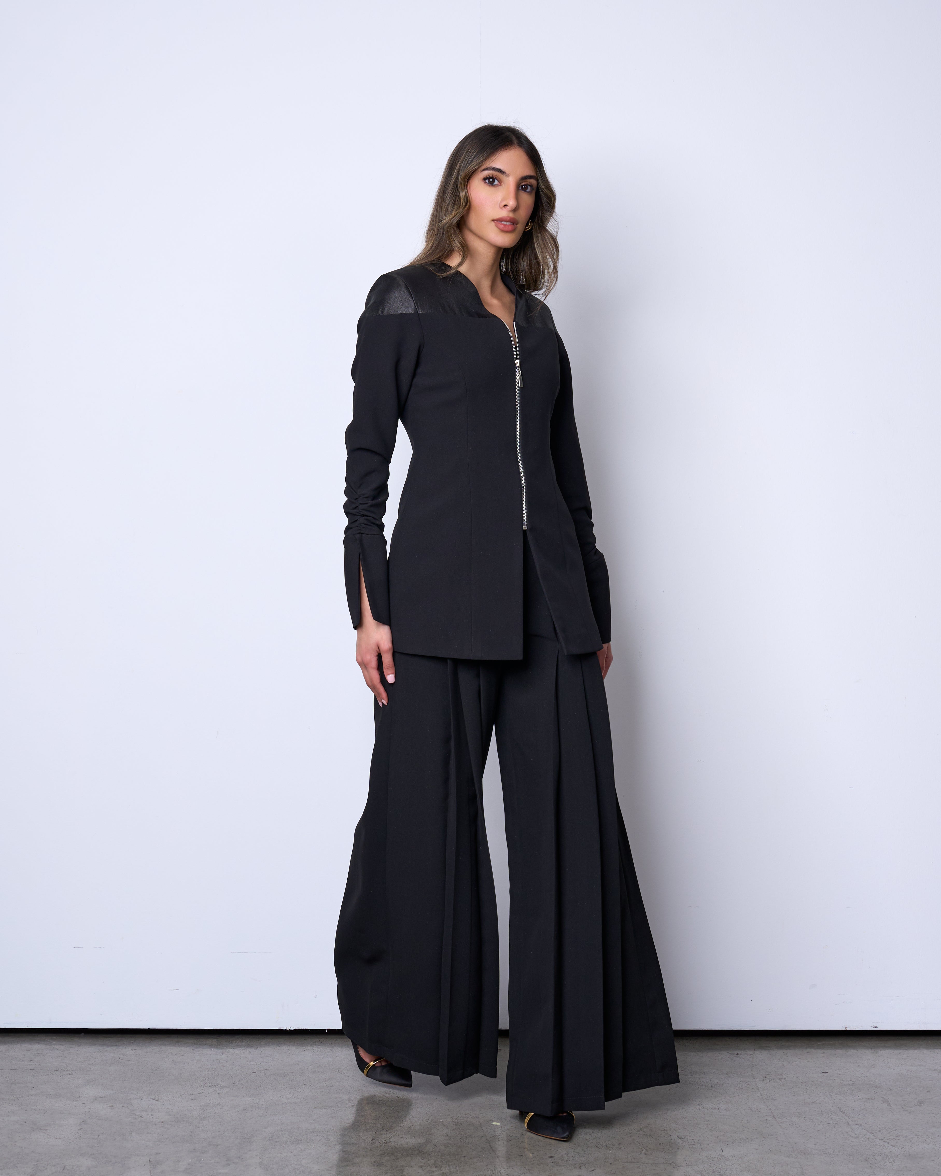 Black Structured Zip Blazer