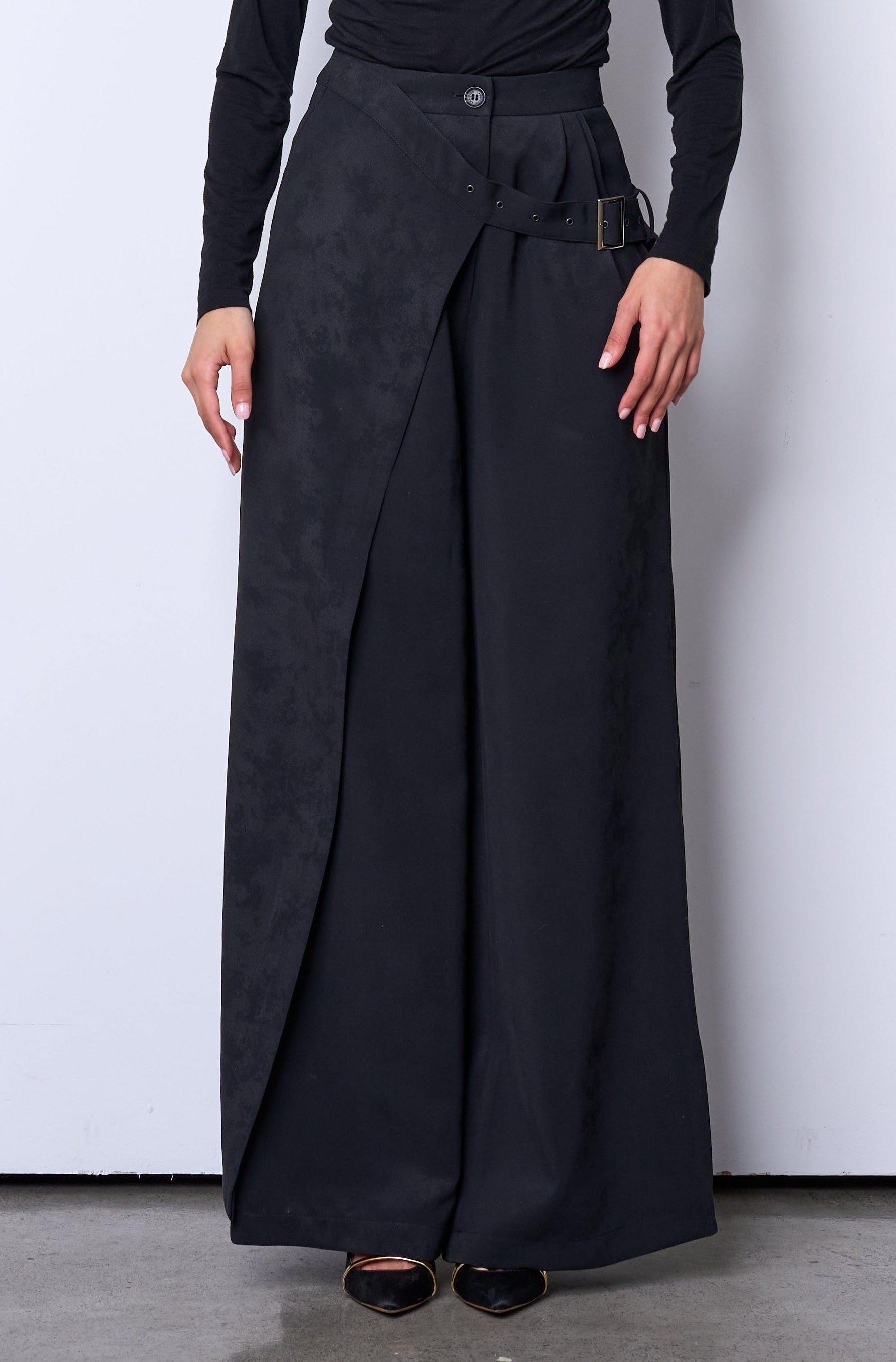 Black Belted Wrap Pants