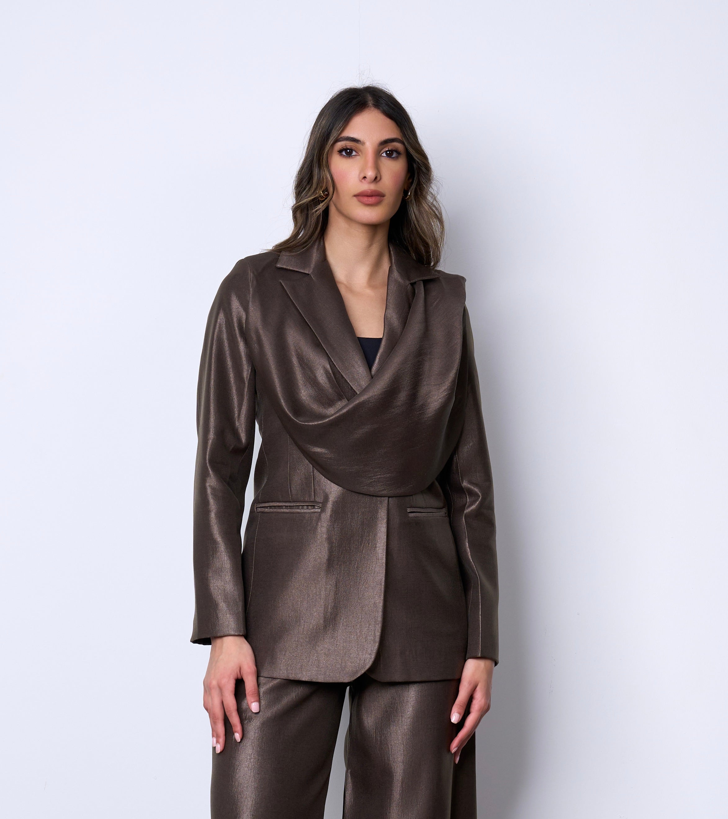 Metallic Brown Scarf Suit