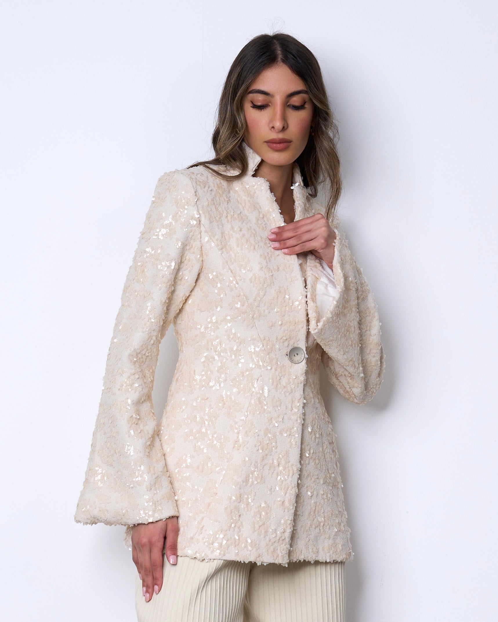 Cream Textured Sequin Blazer