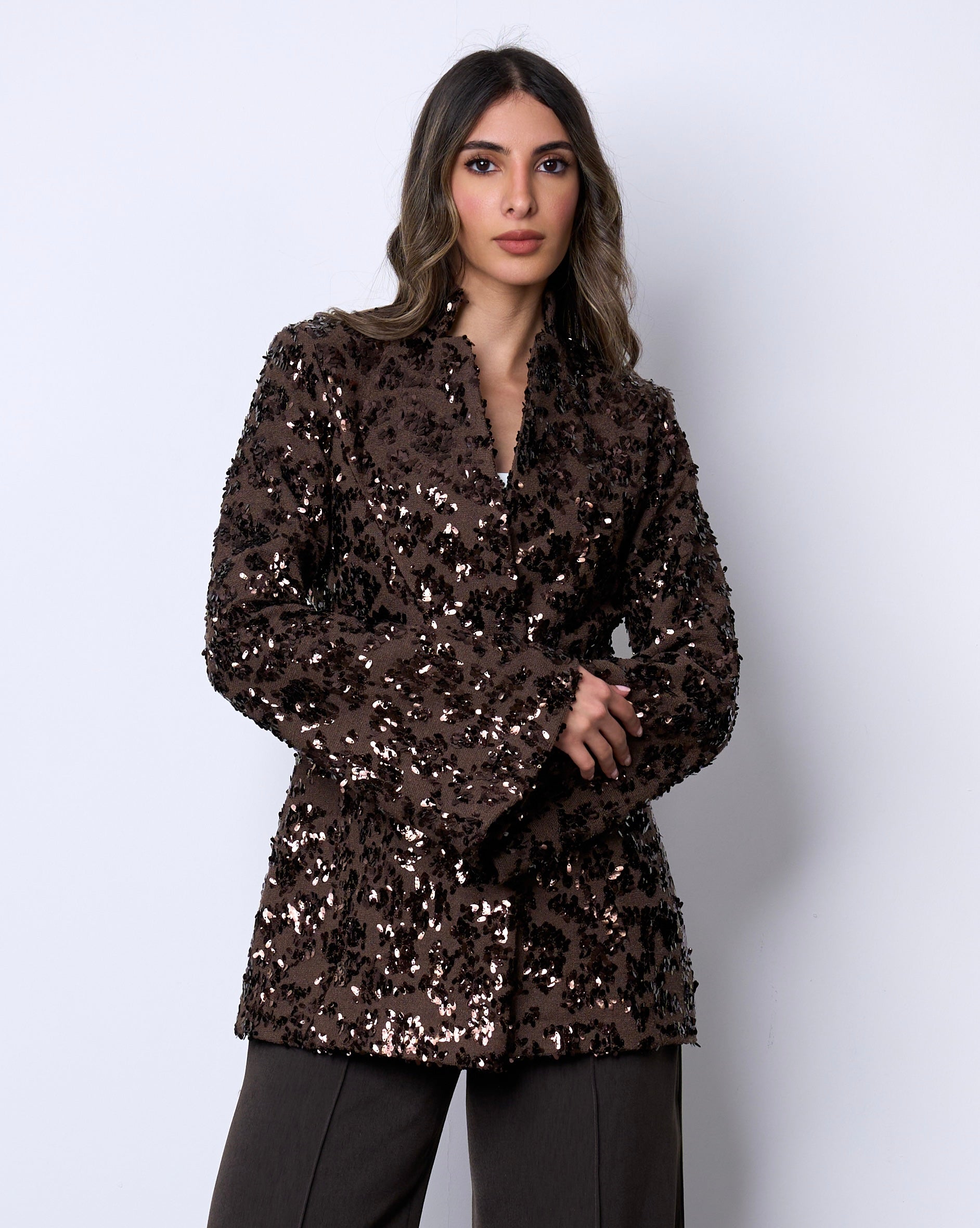 Espresso Textured Sequin Blazer